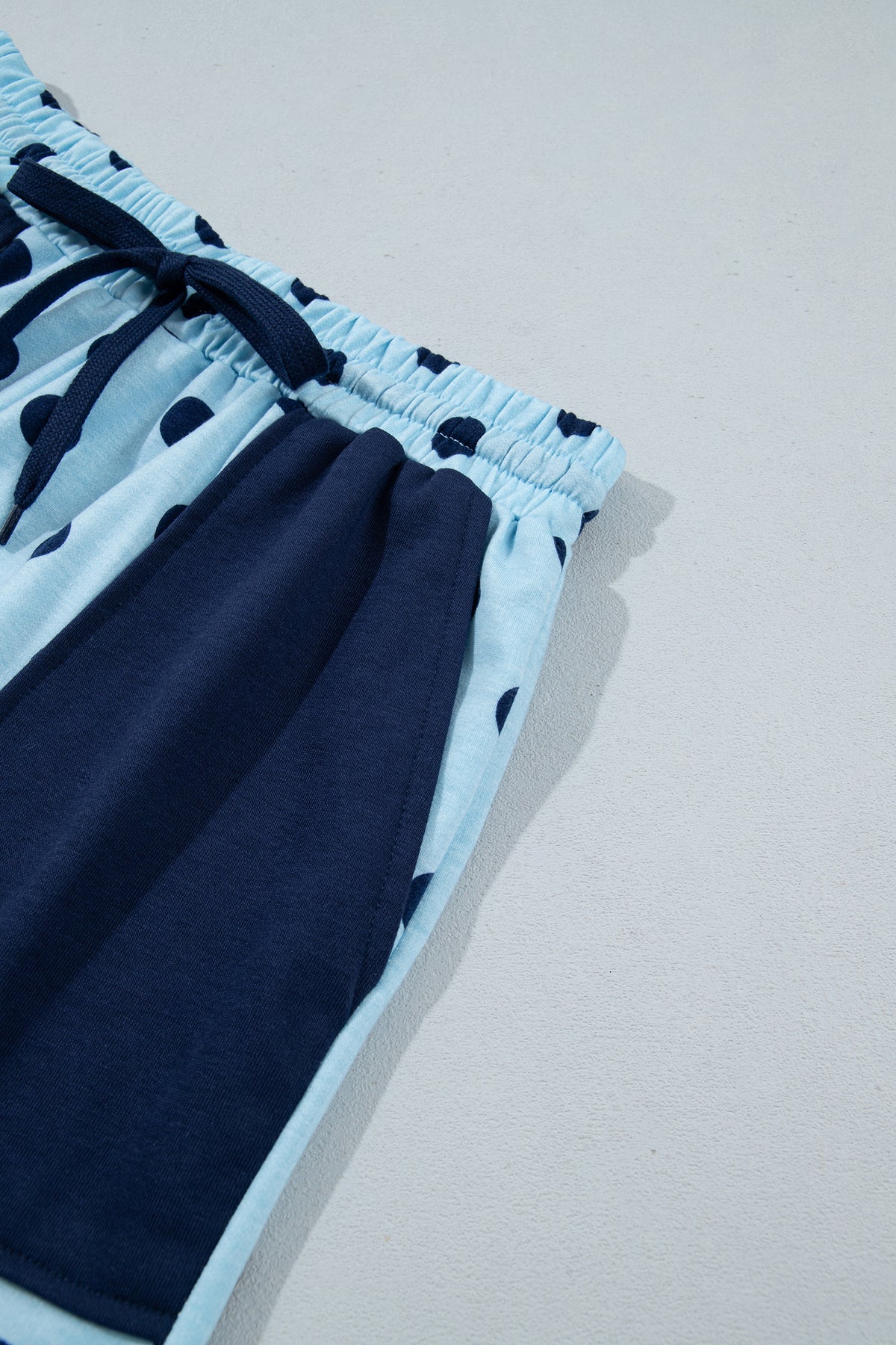 Sky Blue Polka Dot Drop Shoulder Polo Loose Pullover Patch Pocket Casual Shorts Set-Two Piece Sets/Short Sets-[Adult]-[Female]-2022 Online Blue Zone Planet