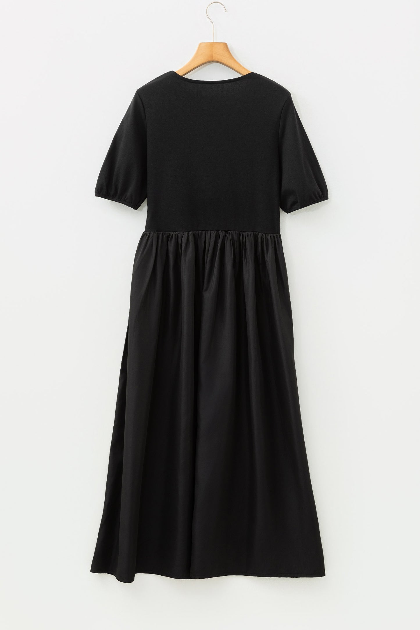Black Short Sleeve Knit Top Patchwork Pleated Long Dress-TOPS / DRESSES-[Adult]-[Female]-2022 Online Blue Zone Planet