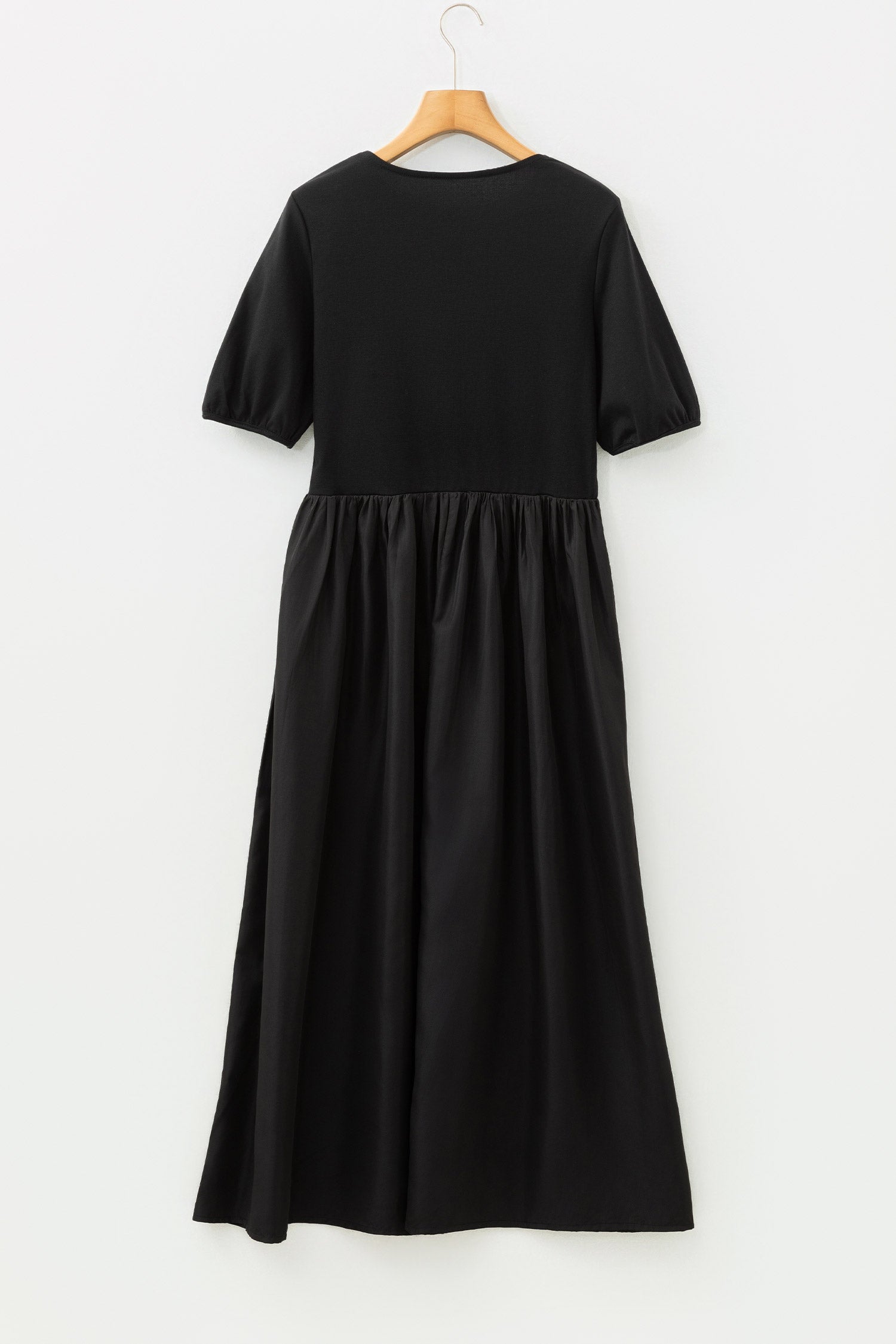 Black Short Sleeve Knit Top Patchwork Pleated Long Dress-TOPS / DRESSES-[Adult]-[Female]-2022 Online Blue Zone Planet