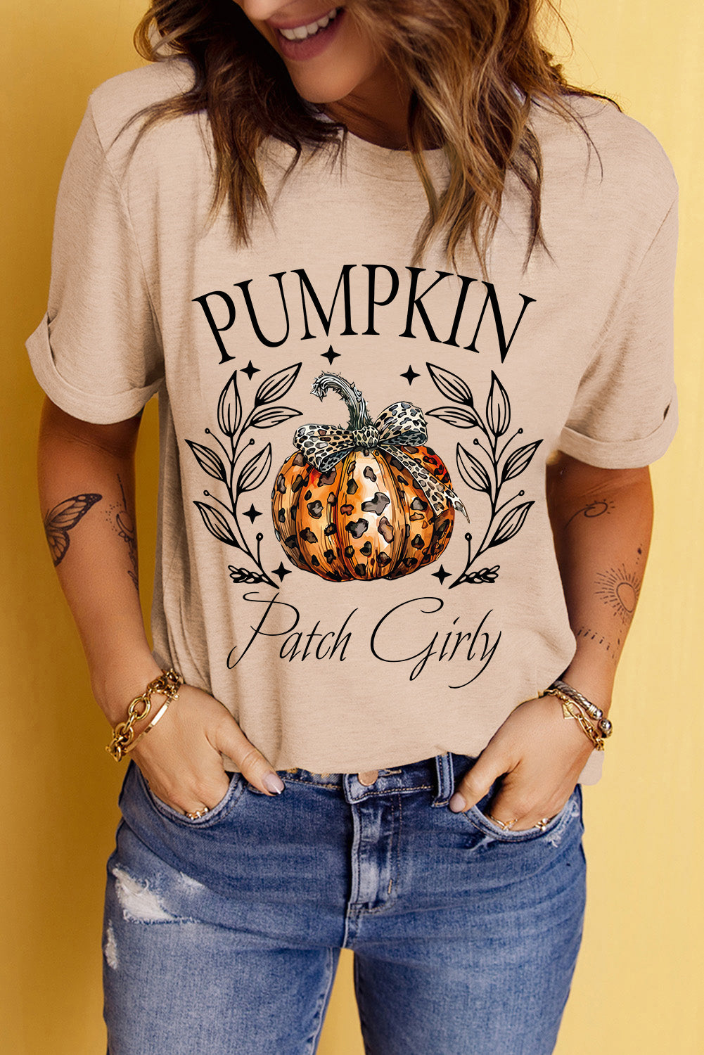 Pumpkin Graphic Round Neck Short Sleeve T-Shirt-TOPS / DRESSES-[Adult]-[Female]-2022 Online Blue Zone Planet