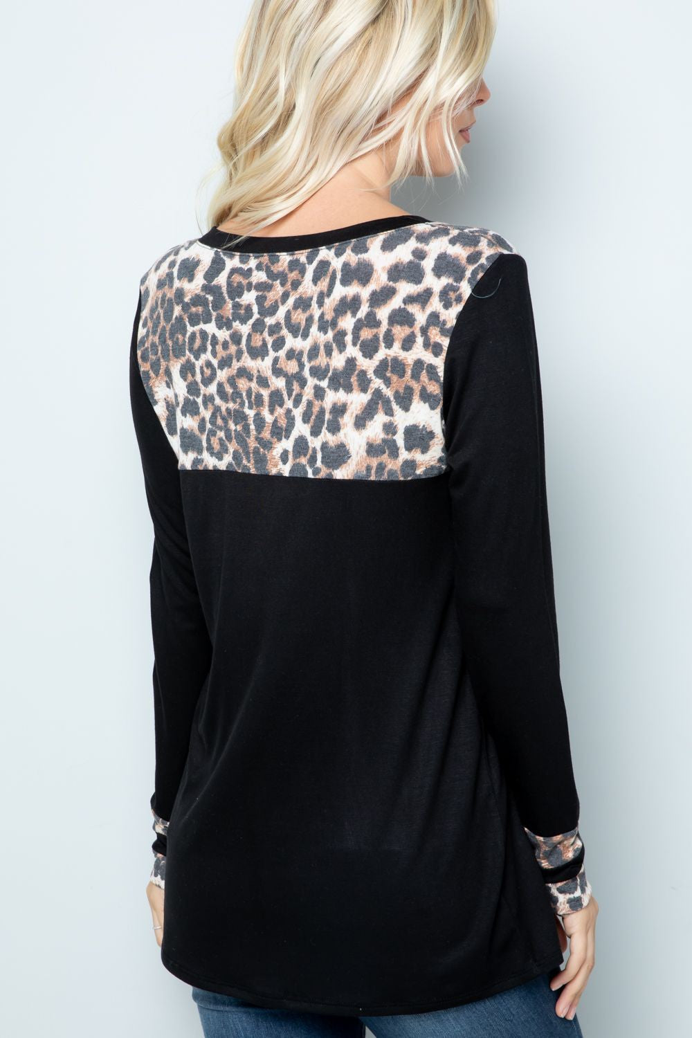 Celeste Full Size Long Sleeve Leopard Spliced T-Shirt-TOPS / DRESSES-[Adult]-[Female]-2022 Online Blue Zone Planet