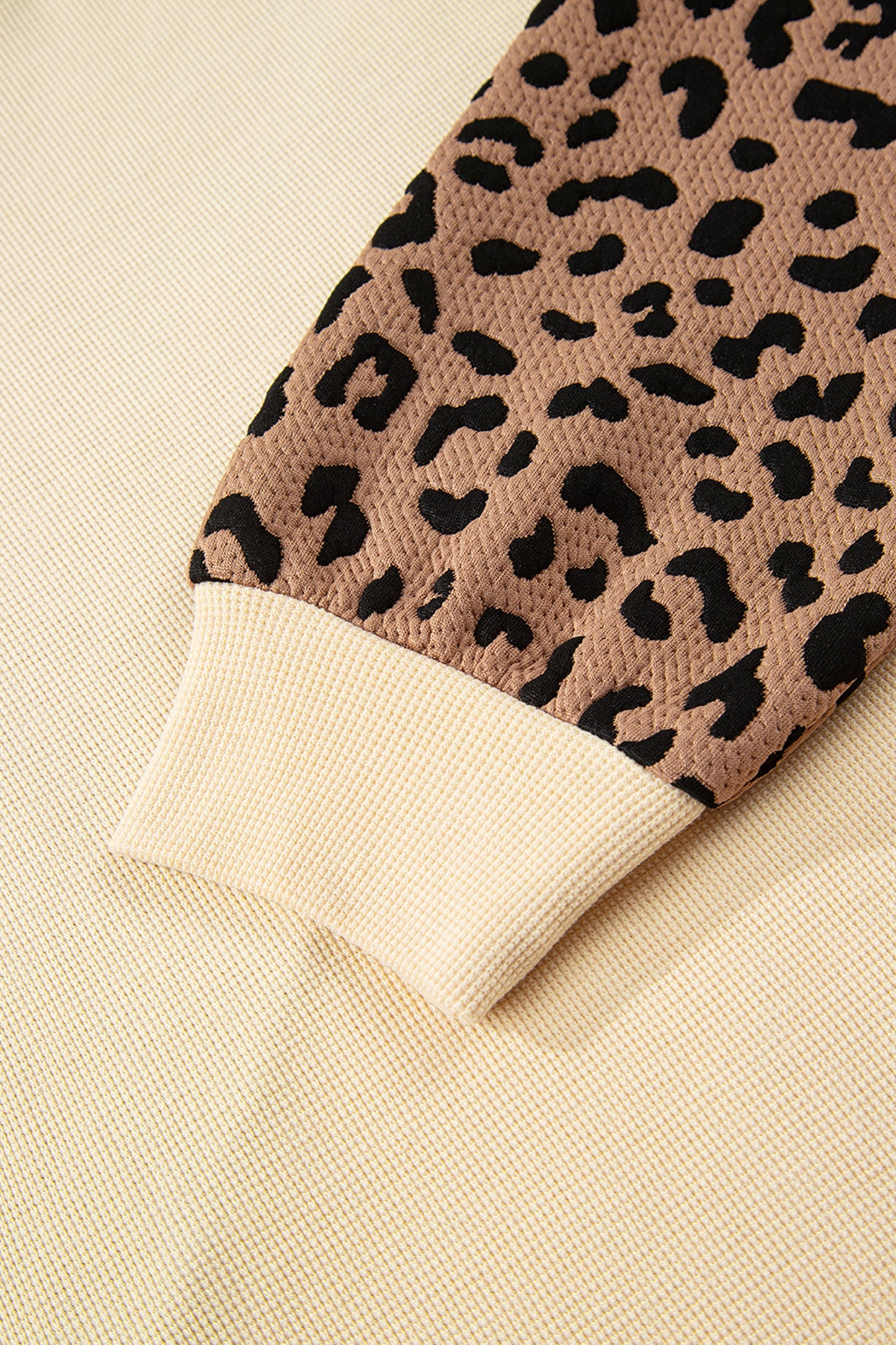 Light French Beige Leopard Star Color Block Patchwork Textured Baggy Sweatshirt-Tops/Sweatshirts & Hoodies-[Adult]-[Female]-2022 Online Blue Zone Planet