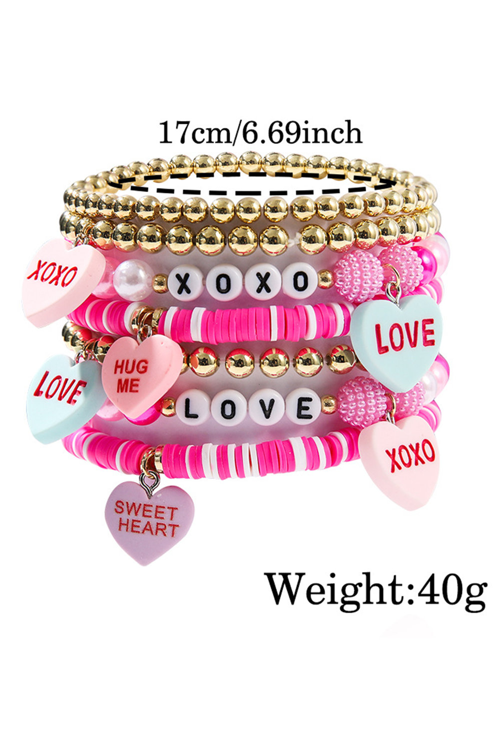 Bonbon Letter Print Heart Beaded Valentines Bracelet-Bracelets-[Adult]-[Female]-Bonbon-ONE SIZE-2022 Online Blue Zone Planet