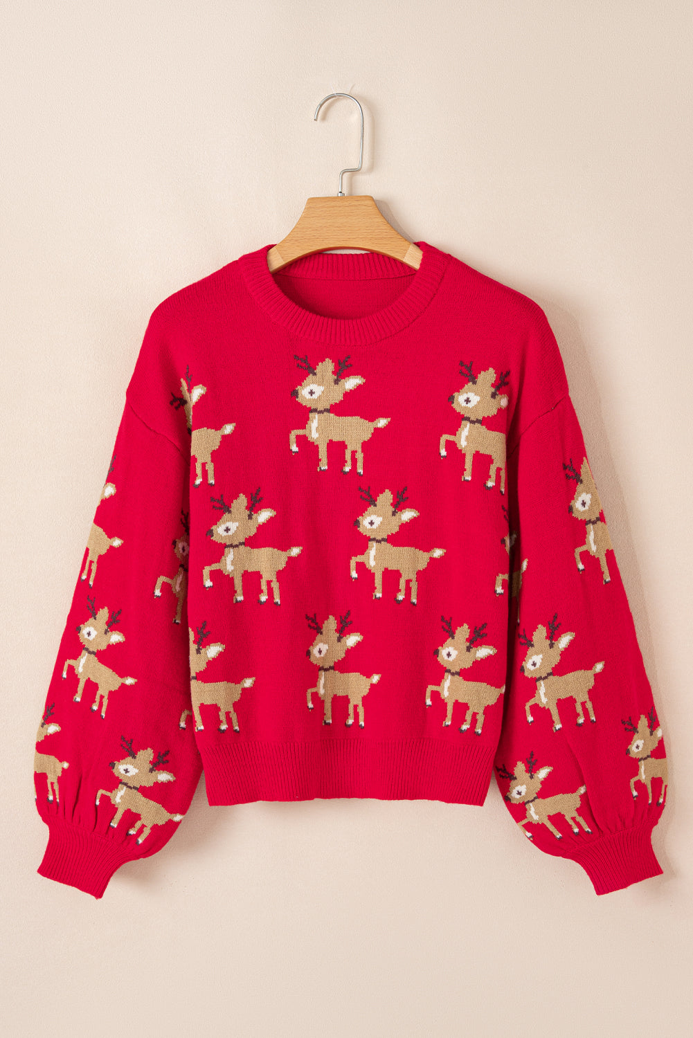 Blue Zone Planet | Dark Green Christmas Reindeer Pattern Drop Shoulder Sweater-Sweaters & Cardigans/Sweaters-[Adult]-[Female]-2022 Online Blue Zone Planet