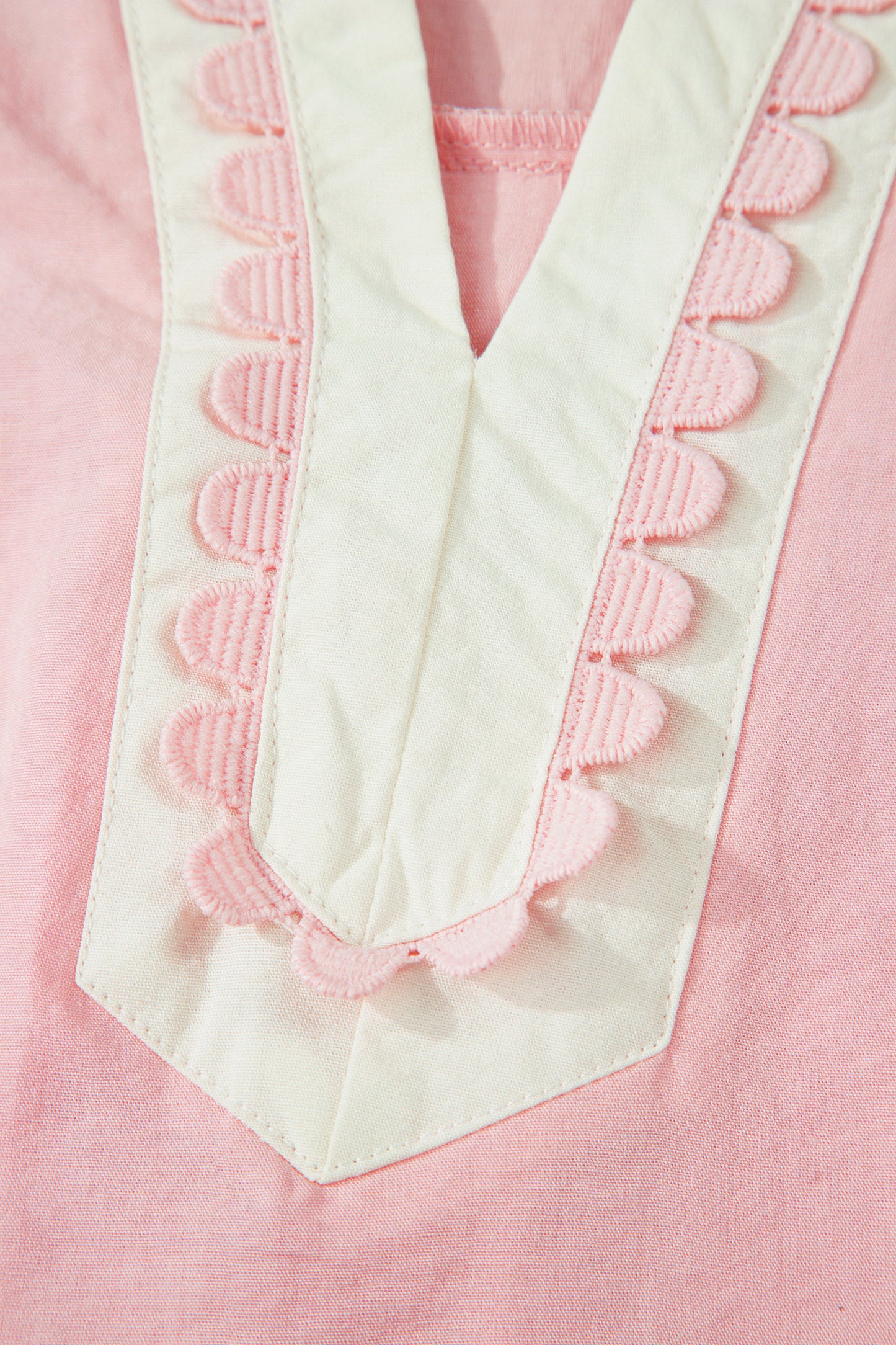 Light Pink Scallop Color Block Trim Puff Sleeve Mini Dress-TOPS / DRESSES-[Adult]-[Female]-2022 Online Blue Zone Planet