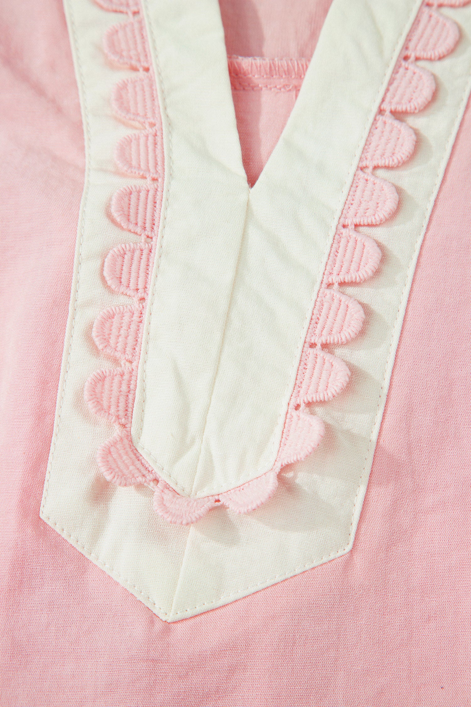 Light Pink Scallop Color Block Trim Puff Sleeve Mini Dress-TOPS / DRESSES-[Adult]-[Female]-2022 Online Blue Zone Planet