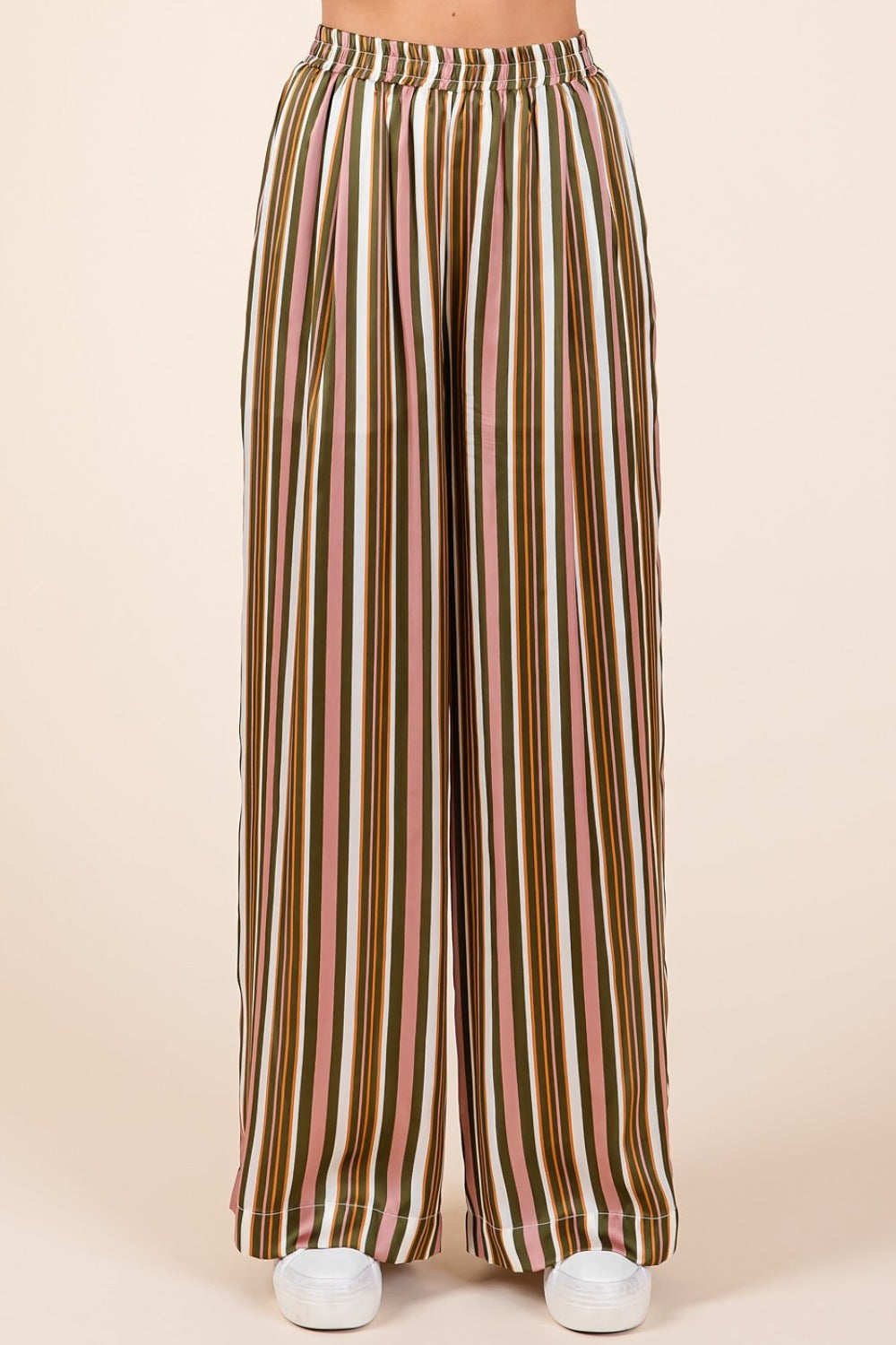 Mittoshop Striped Satin Elastic Waist Wide Leg Pants-BOTTOMS SIZES SMALL MEDIUM LARGE-[Adult]-[Female]-2022 Online Blue Zone Planet