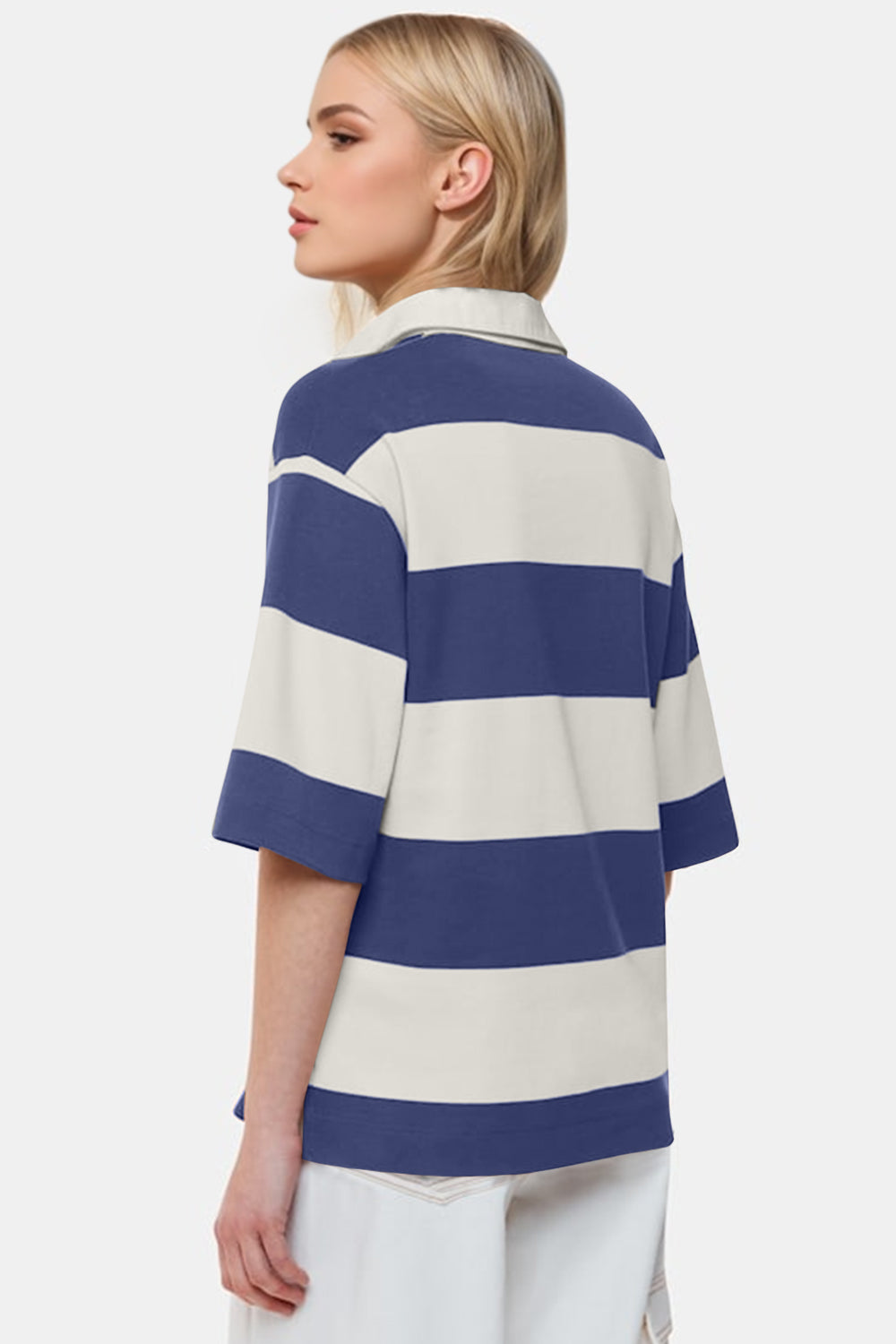 Oh Pima Cotton Wash Color Block Johnny Collar Half Sleeve Top-TOPS / DRESSES-[Adult]-[Female]-2022 Online Blue Zone Planet