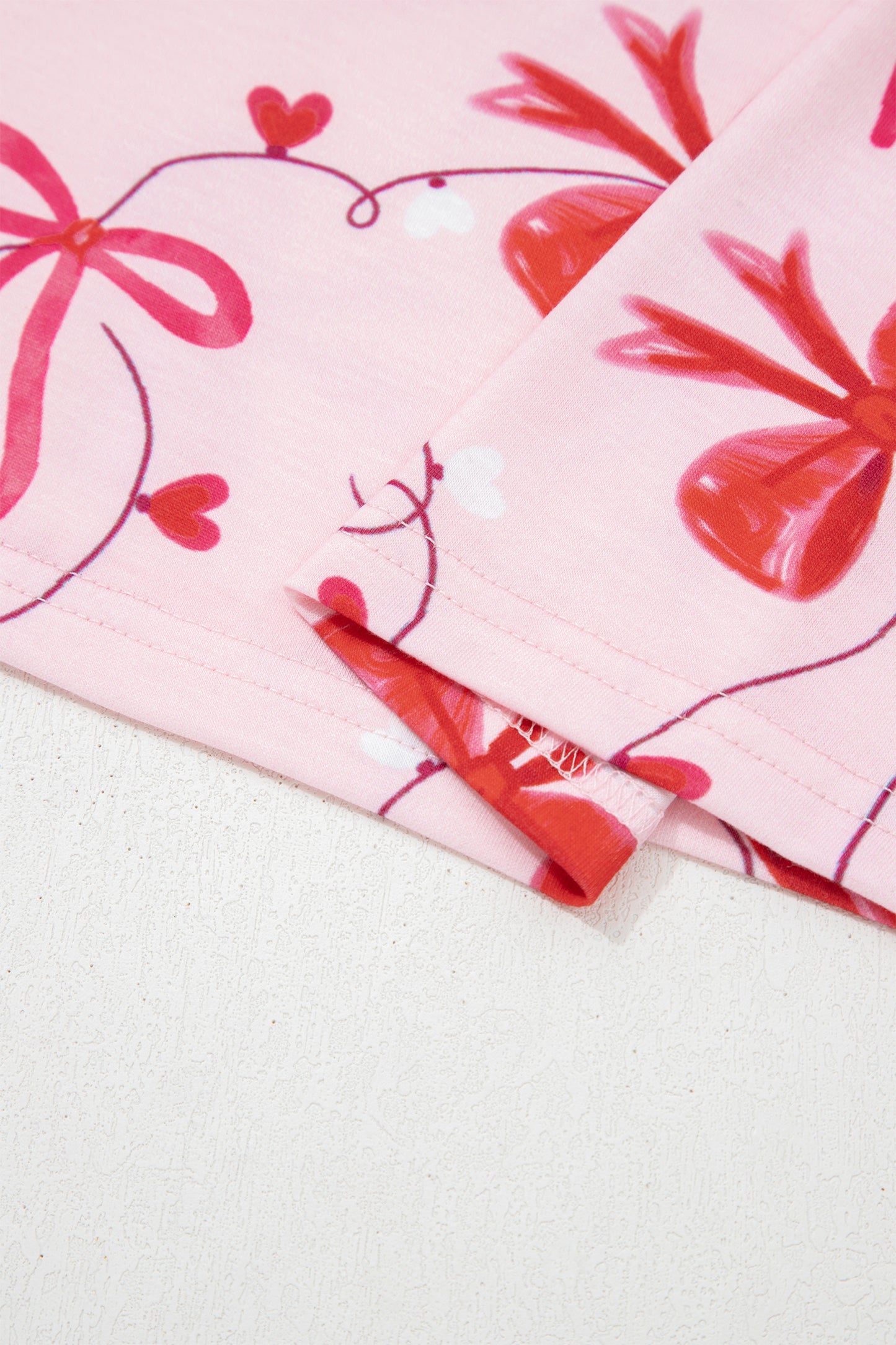 Red Romantic Bow Print Loose Tee Drawstring Shorts 2pcs Lounge Set-Loungewear & Sleepwear/Loungewear-[Adult]-[Female]-2022 Online Blue Zone Planet