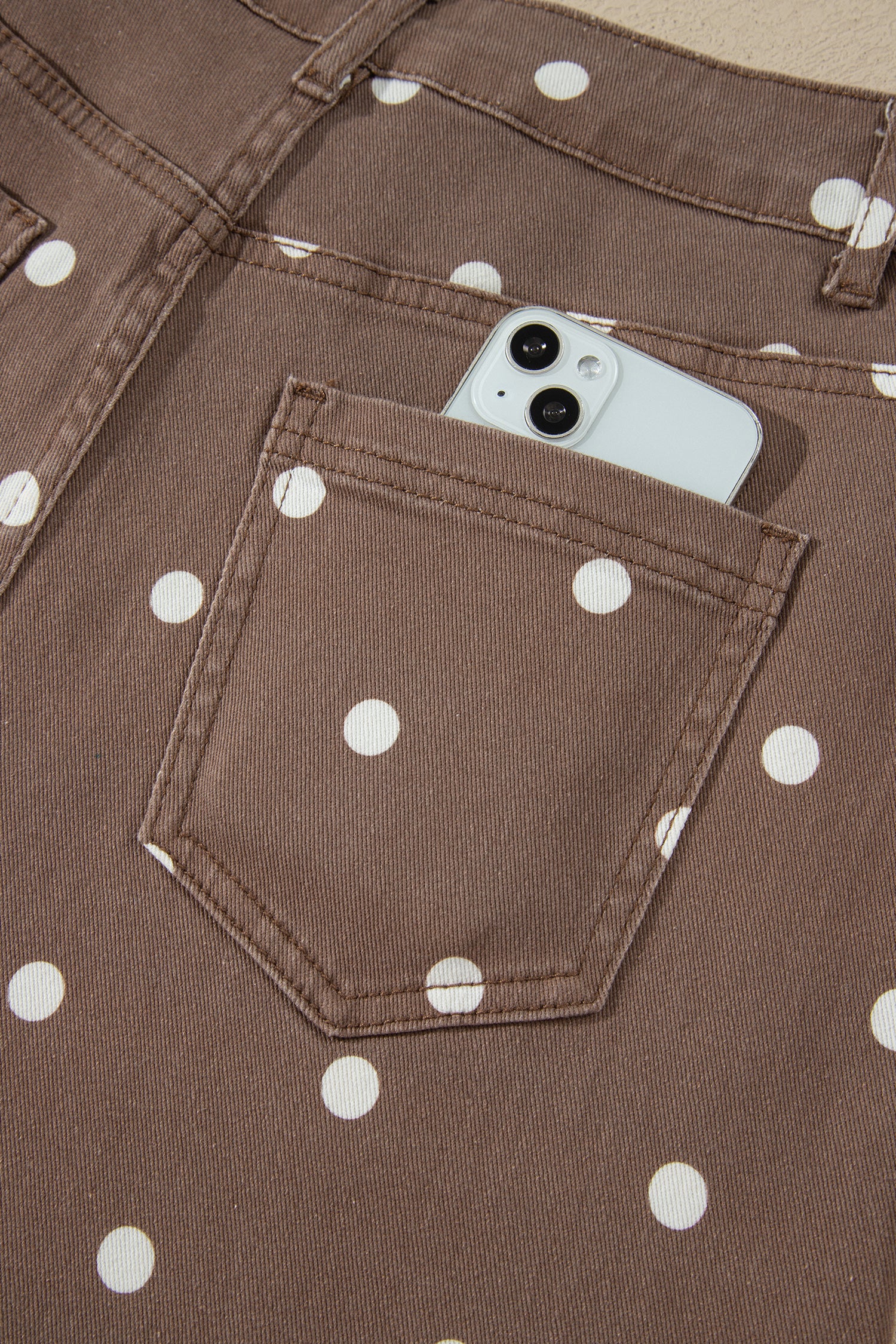 Brown Tailored Seam Polka Dot Print Barrel Casual Jeans-Bottoms/Jeans-[Adult]-[Female]-2022 Online Blue Zone Planet