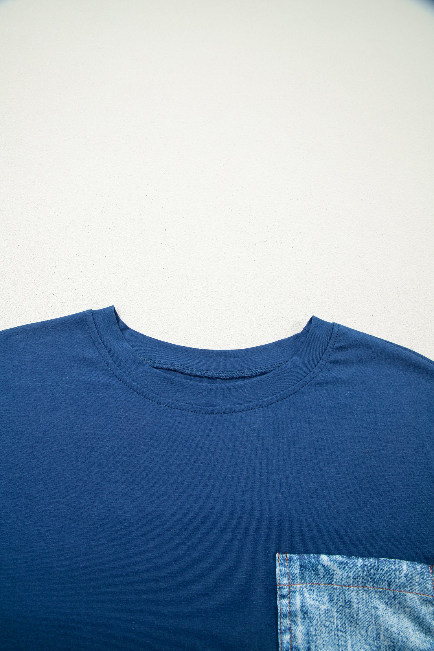 Sail Blue Color Block Chest Pocket Patched Casual Short Sleeve Top-Tops/Tops & Tees-[Adult]-[Female]-2022 Online Blue Zone Planet