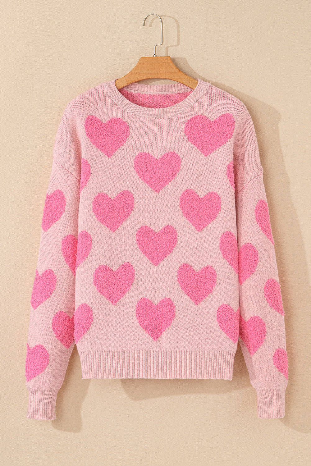 Valentine's Day Heart Jacquard Round Neck Sweater-TOPS / DRESSES-[Adult]-[Female]-2022 Online Blue Zone Planet