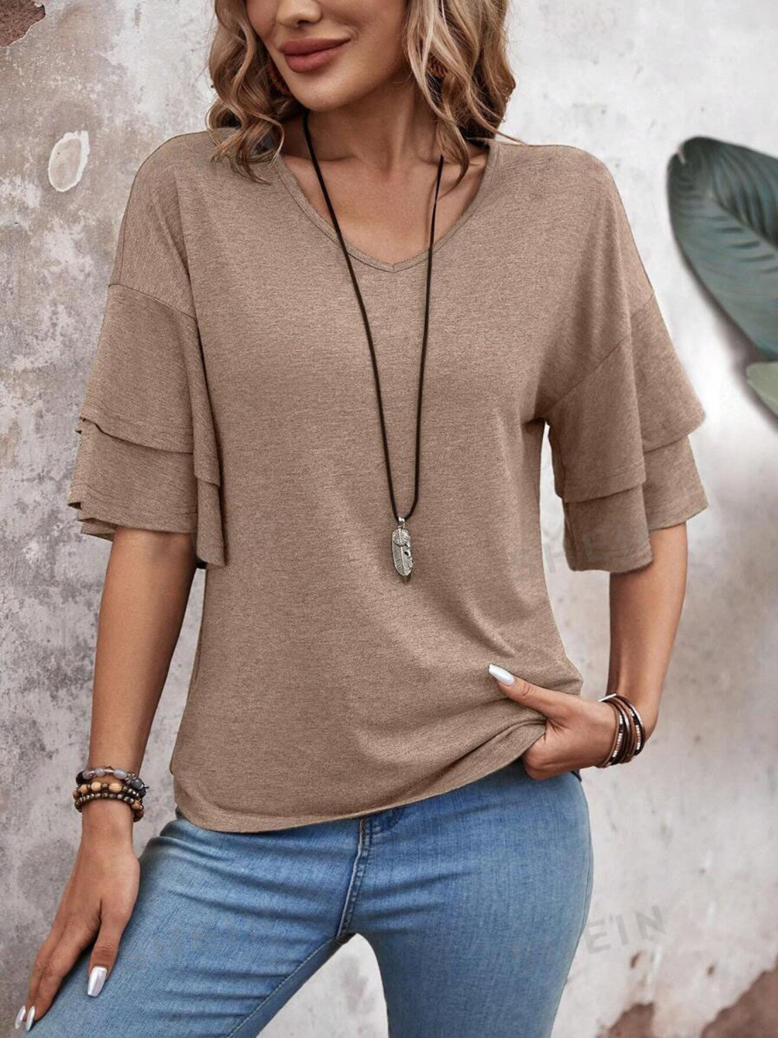 V-Neck Half Sleeve Blouse-TOPS / DRESSES-[Adult]-[Female]-2022 Online Blue Zone Planet