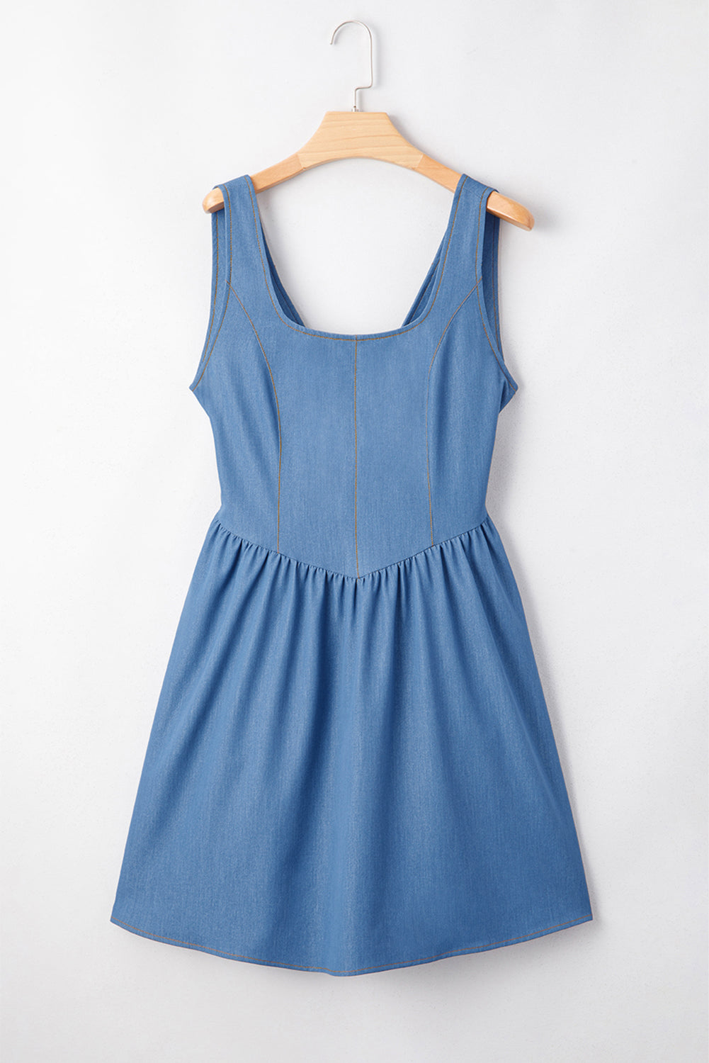 Myosotis Square Neck Pleated Waist V Cut Backless Tied Fit And Flare Dress-TOPS / DRESSES-[Adult]-[Female]-2022 Online Blue Zone Planet