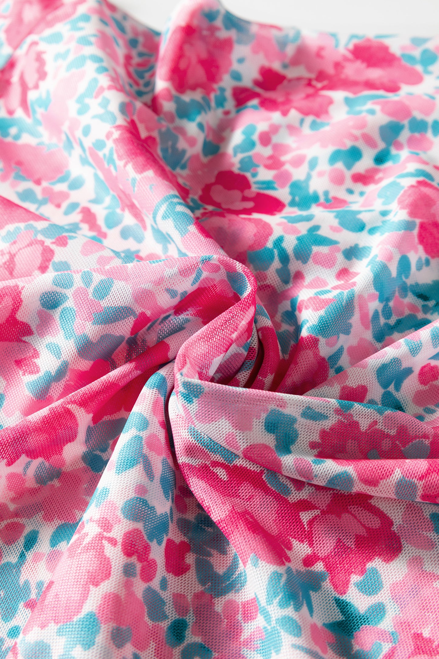 Pink Slim Fit Floral Mesh Long Sleeve Mock Neck Top-Tops/Long Sleeve Tops-[Adult]-[Female]-2022 Online Blue Zone Planet