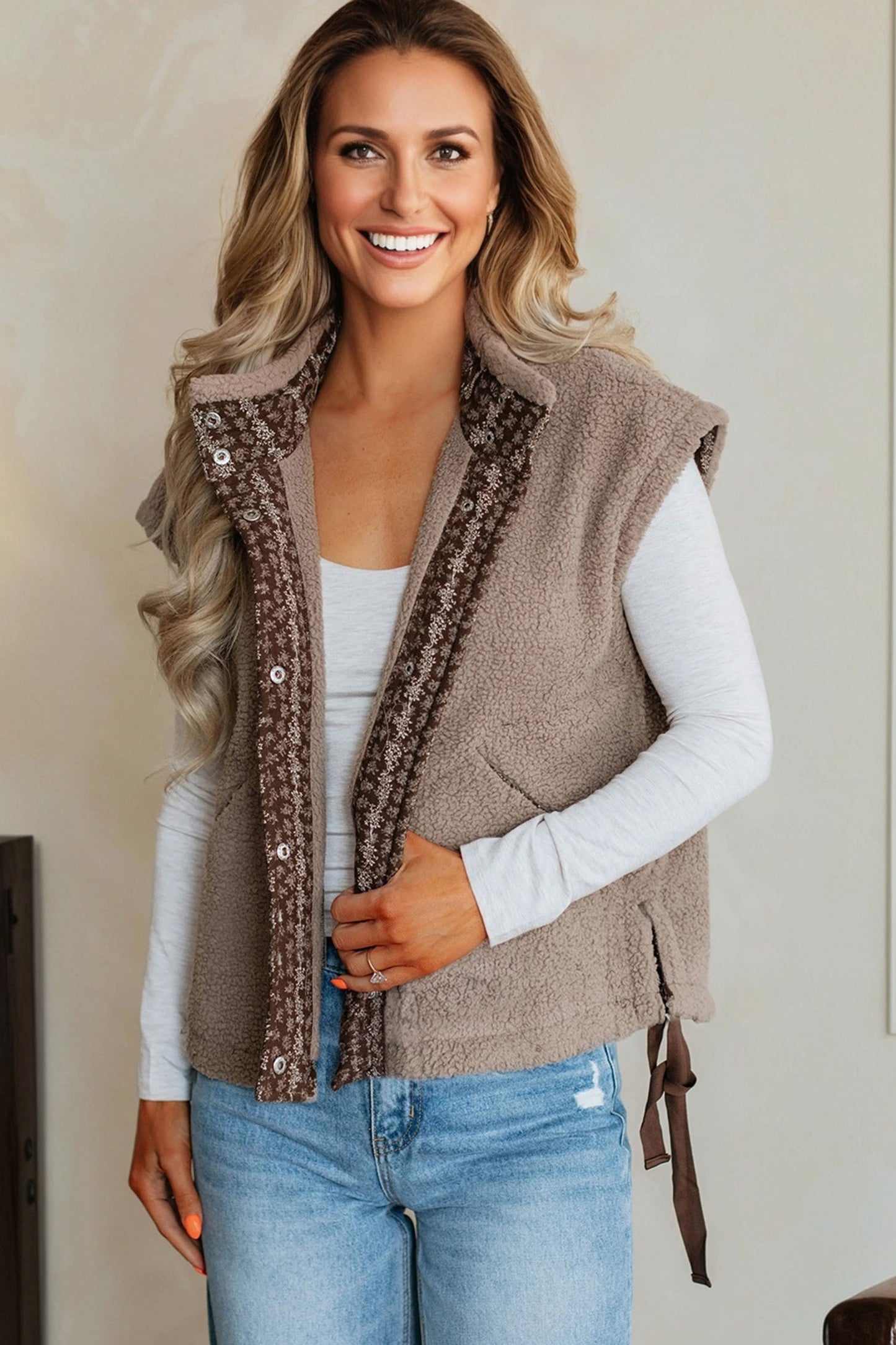 Goat Side Bows Sherpa Fleece Vest-Outerwear/Vests-[Adult]-[Female]-2022 Online Blue Zone Planet
