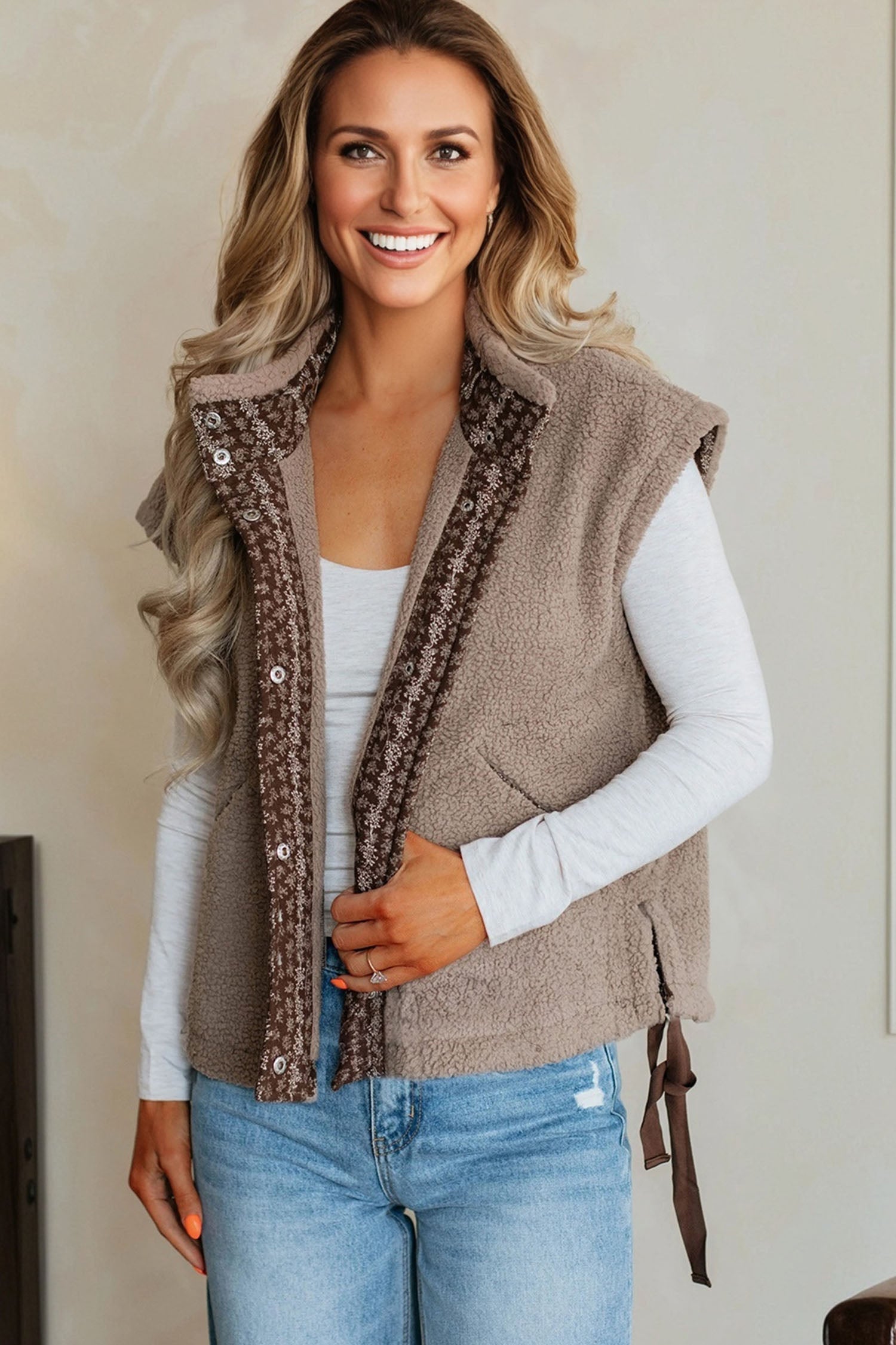 Goat Side Bows Sherpa Fleece Vest-Outerwear/Vests-[Adult]-[Female]-2022 Online Blue Zone Planet