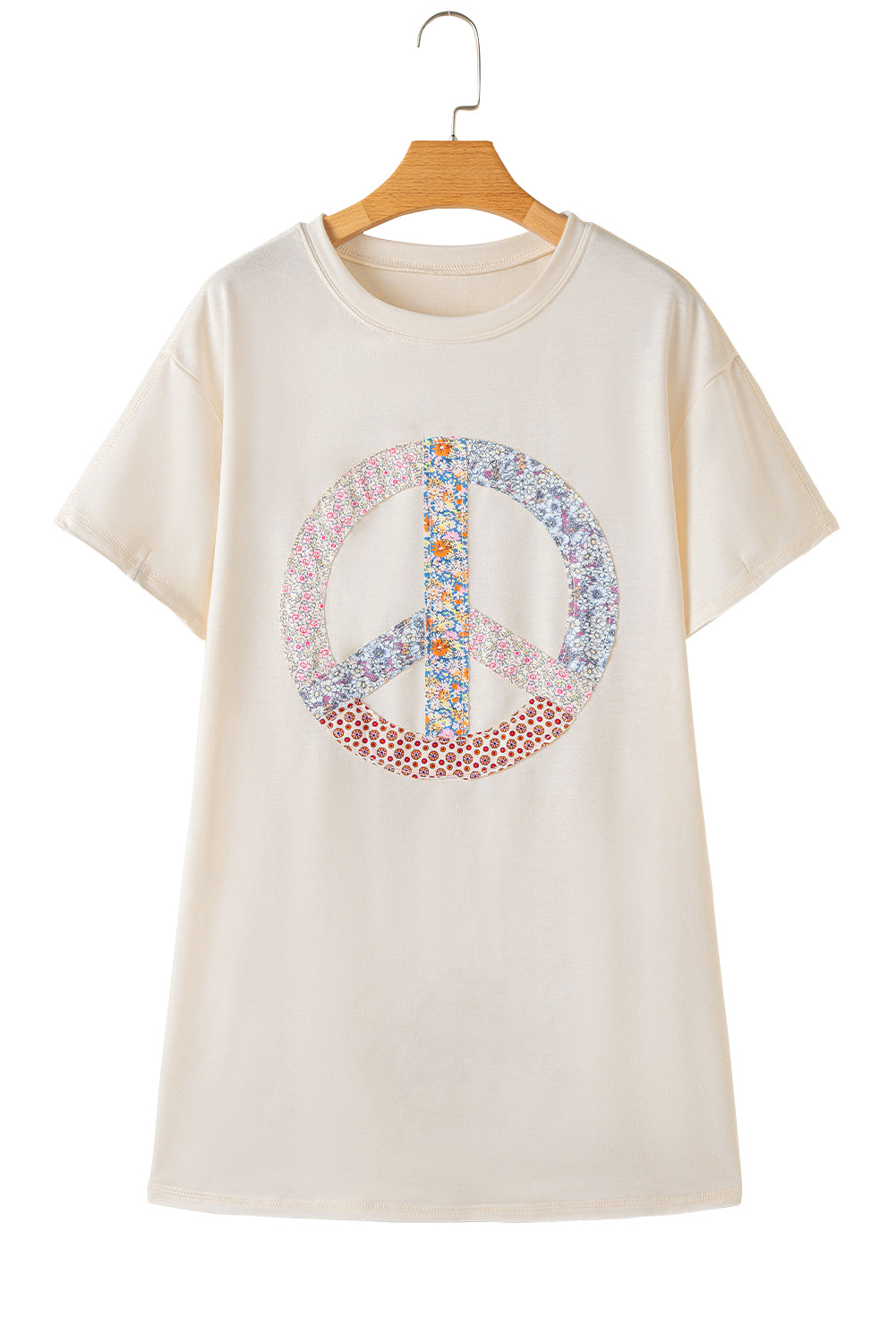Blue Zone Planet | White Floral Peace Sign Graphic T Shirt Dress-TOPS / DRESSES-[Adult]-[Female]-2022 Online Blue Zone Planet