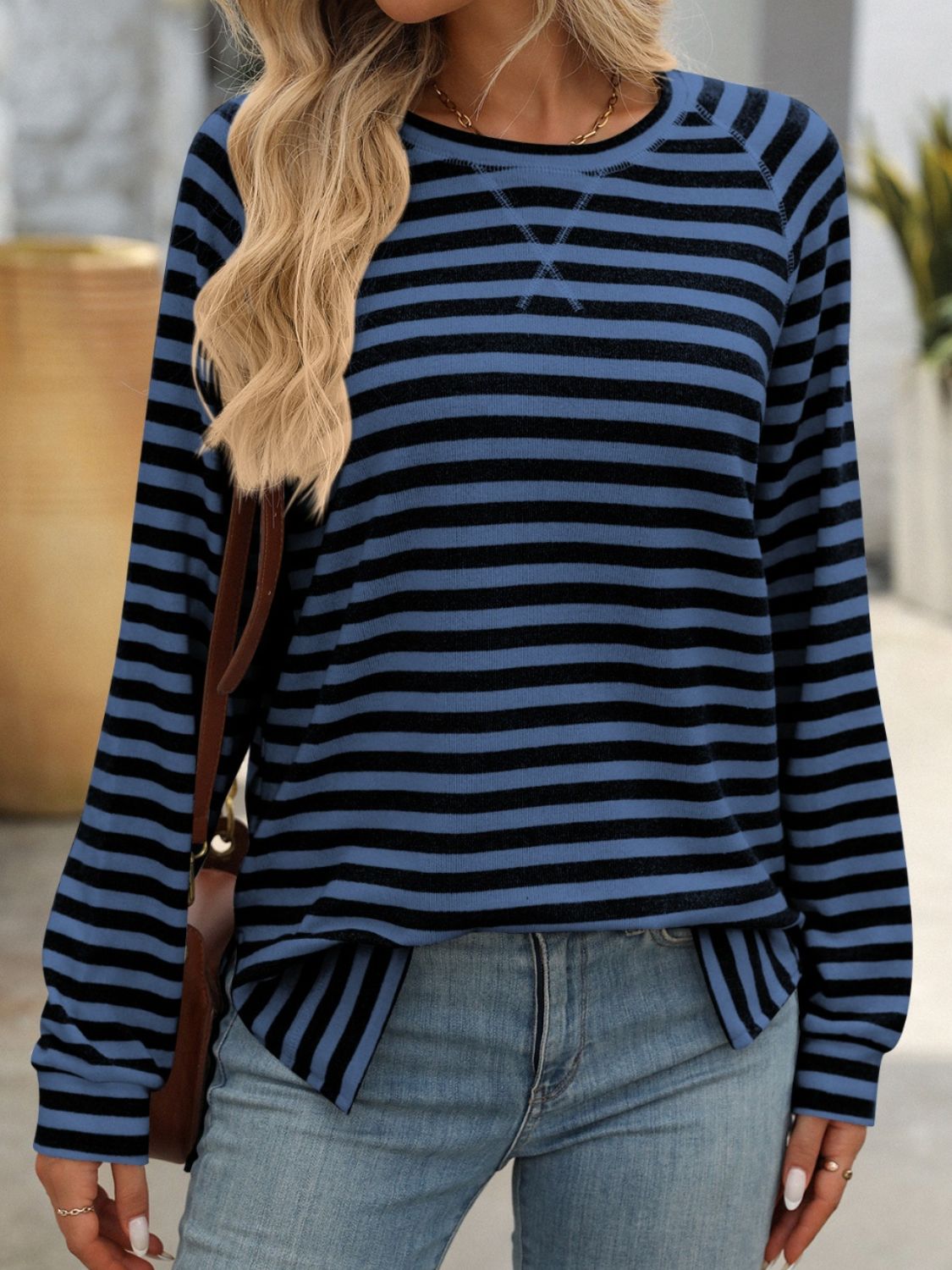 Blue Zone Planet | Mandy Striped Round Neck Long Sleeve T-Shirt-TOPS / DRESSES-[Adult]-[Female]-2022 Online Blue Zone Planet