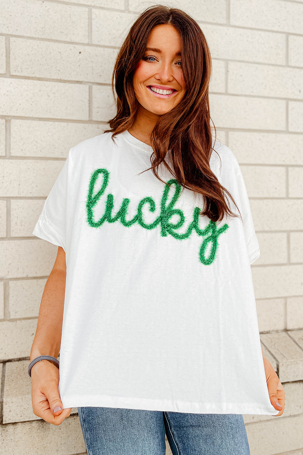 White Lucky Tinsel Graphic St Patrick Fashion Tee-Graphic/Graphic Tees-[Adult]-[Female]-2022 Online Blue Zone Planet