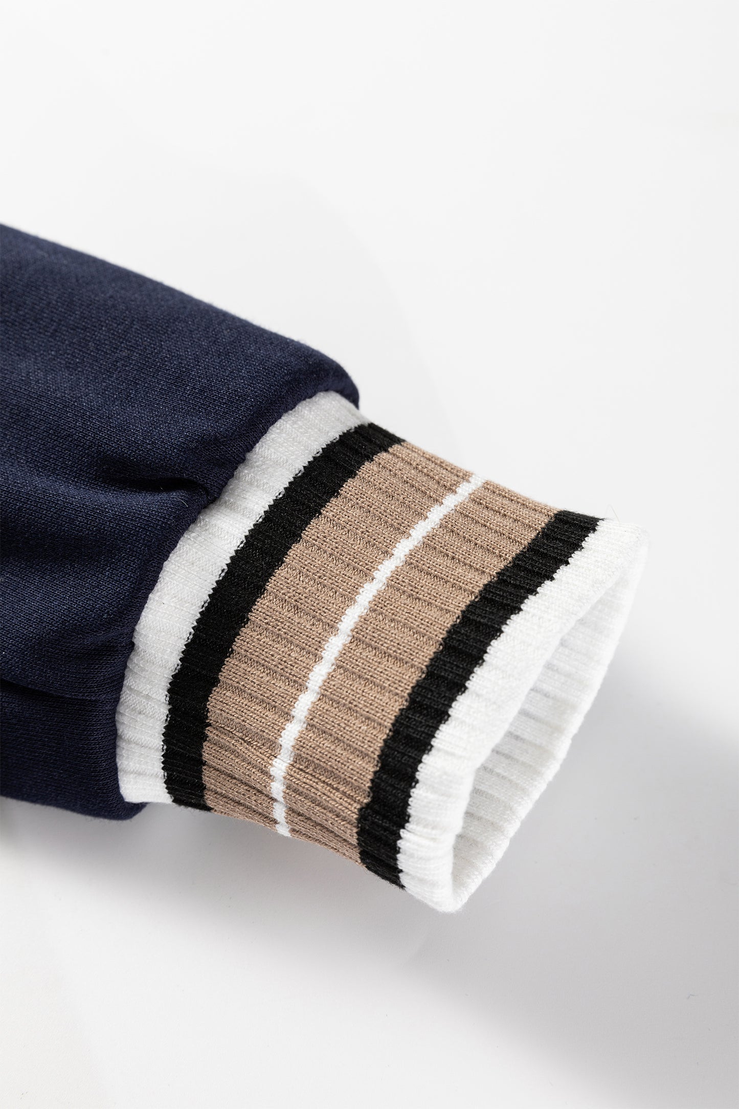 Navy Blue Varsity Contrast Striped Trim V Neck Sweatshirt-Tops/Sweatshirts & Hoodies-[Adult]-[Female]-2022 Online Blue Zone Planet