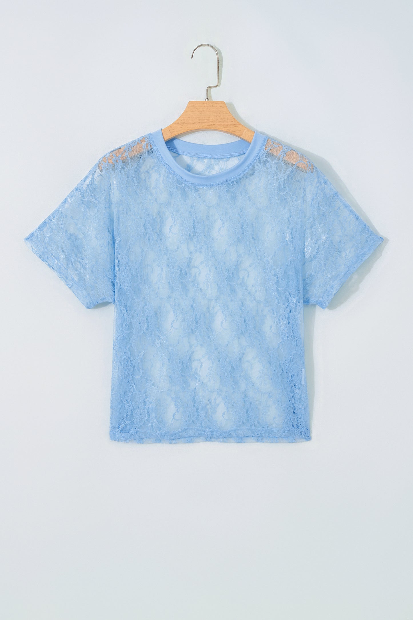Beau Blue Sheer Floral Lace Boxy Tee-Tops/Tops & Tees-[Adult]-[Female]-2022 Online Blue Zone Planet