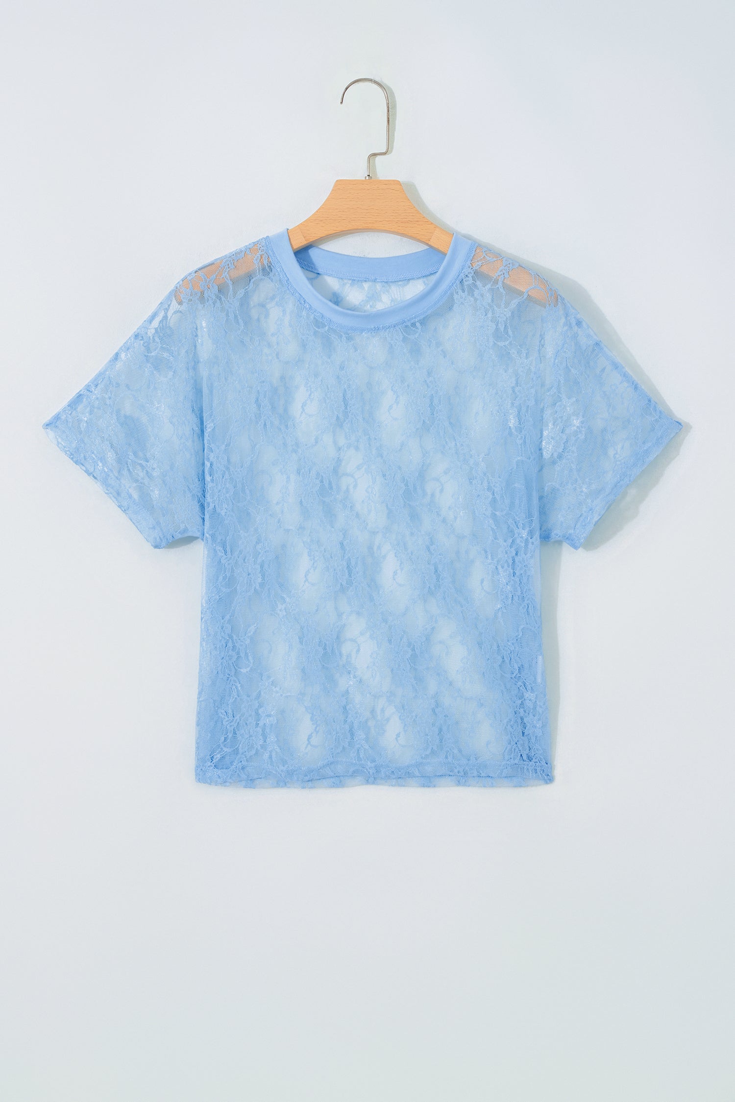 Beau Blue Sheer Floral Lace Boxy Tee-Tops/Tops & Tees-[Adult]-[Female]-2022 Online Blue Zone Planet