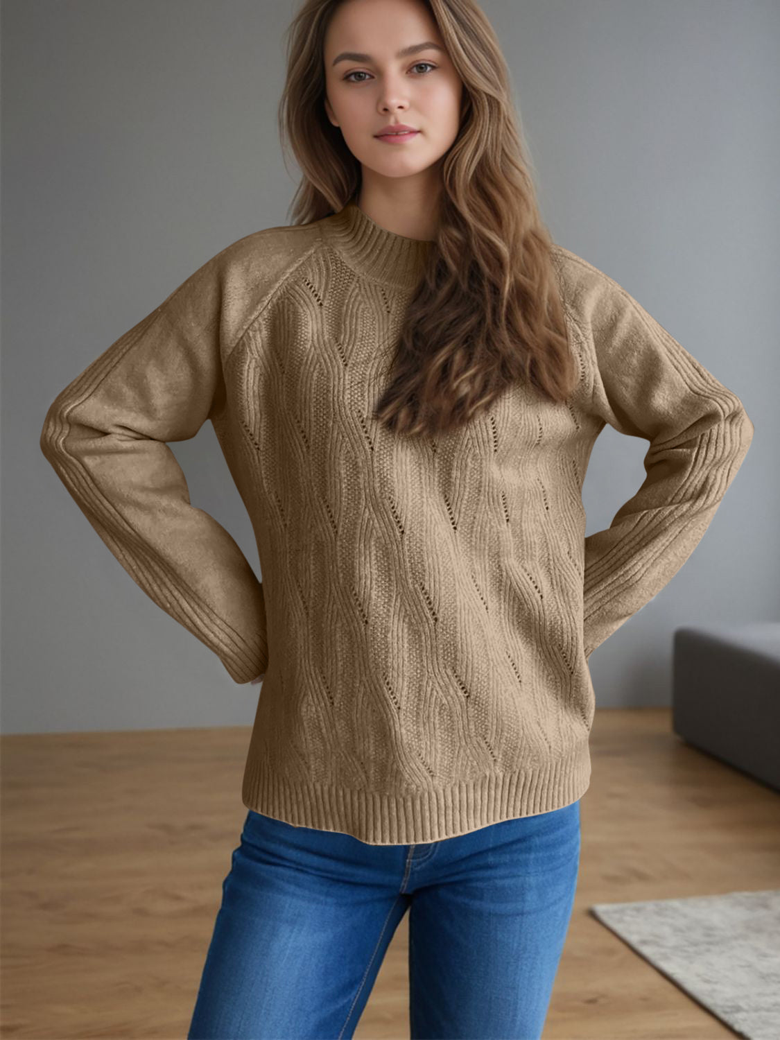 Blue Zone Planet | Mock Neck Long Sleeve Sweater-TOPS / DRESSES-[Adult]-[Female]-2022 Online Blue Zone Planet