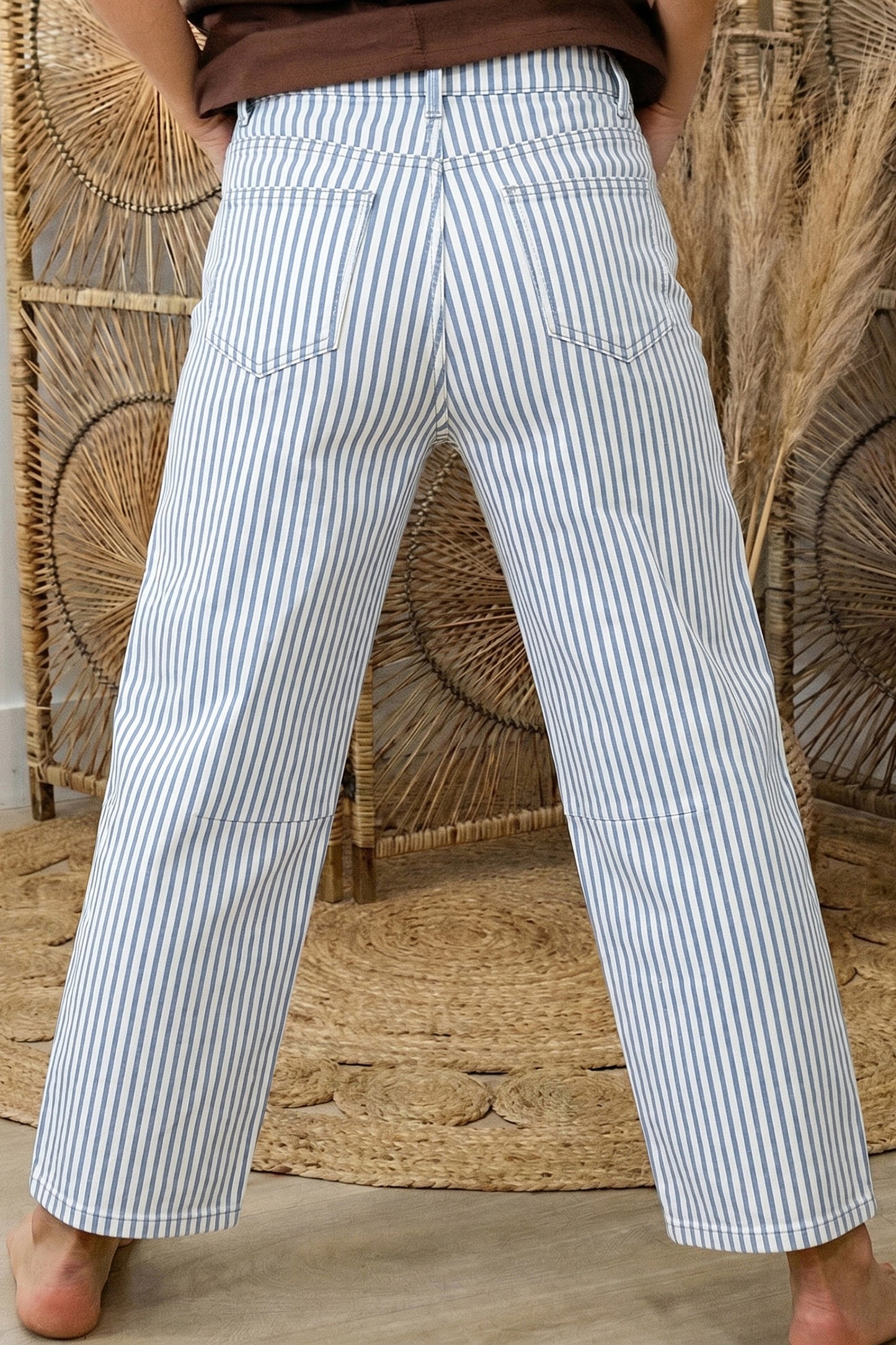 Brown Stripe Casual Barrel Jeans-Bottoms/Jeans-[Adult]-[Female]-2022 Online Blue Zone Planet