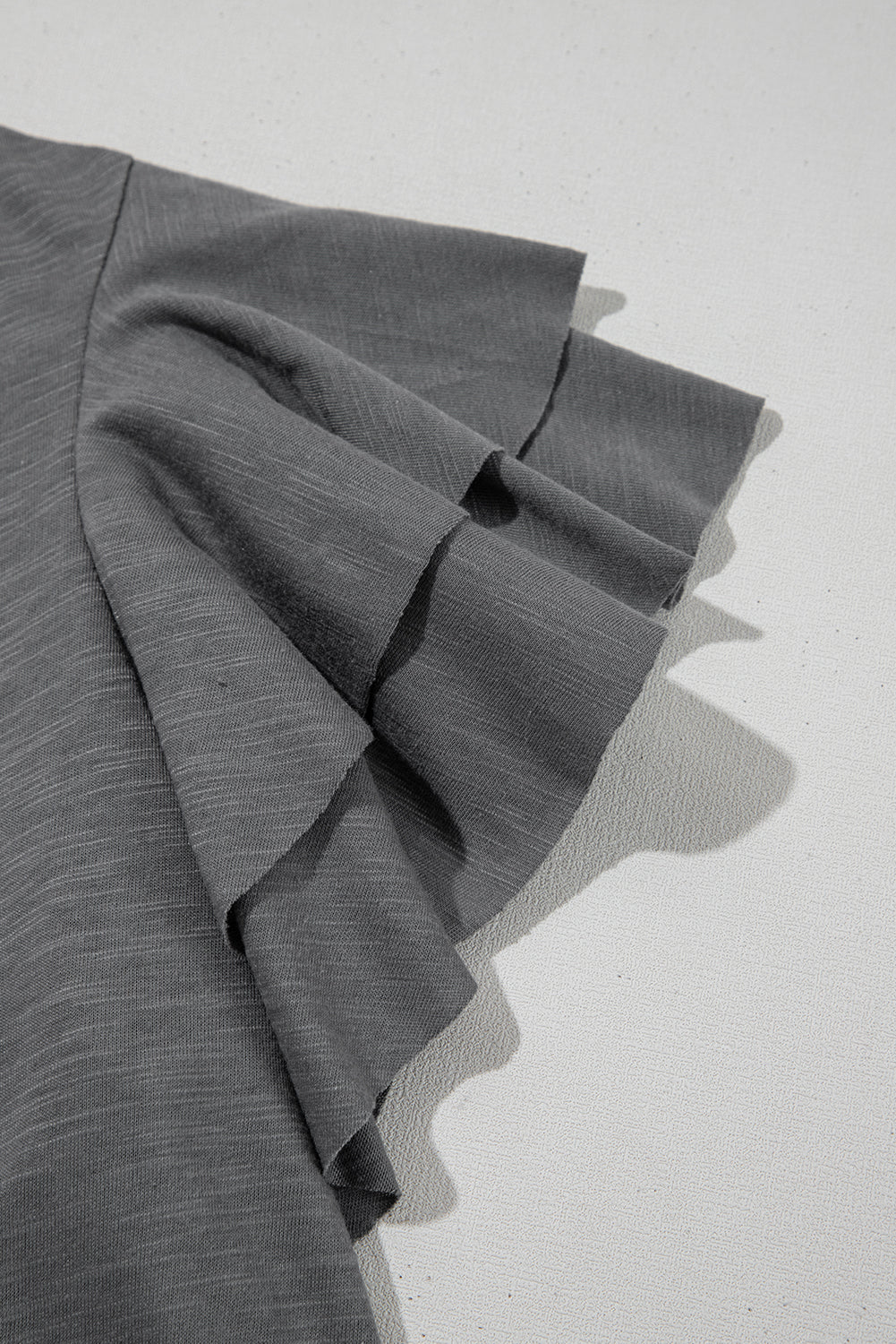 Dark Grey Layered Ruffle Short Sleeve Round Neck Top-Tops/Tops & Tees-[Adult]-[Female]-2022 Online Blue Zone Planet