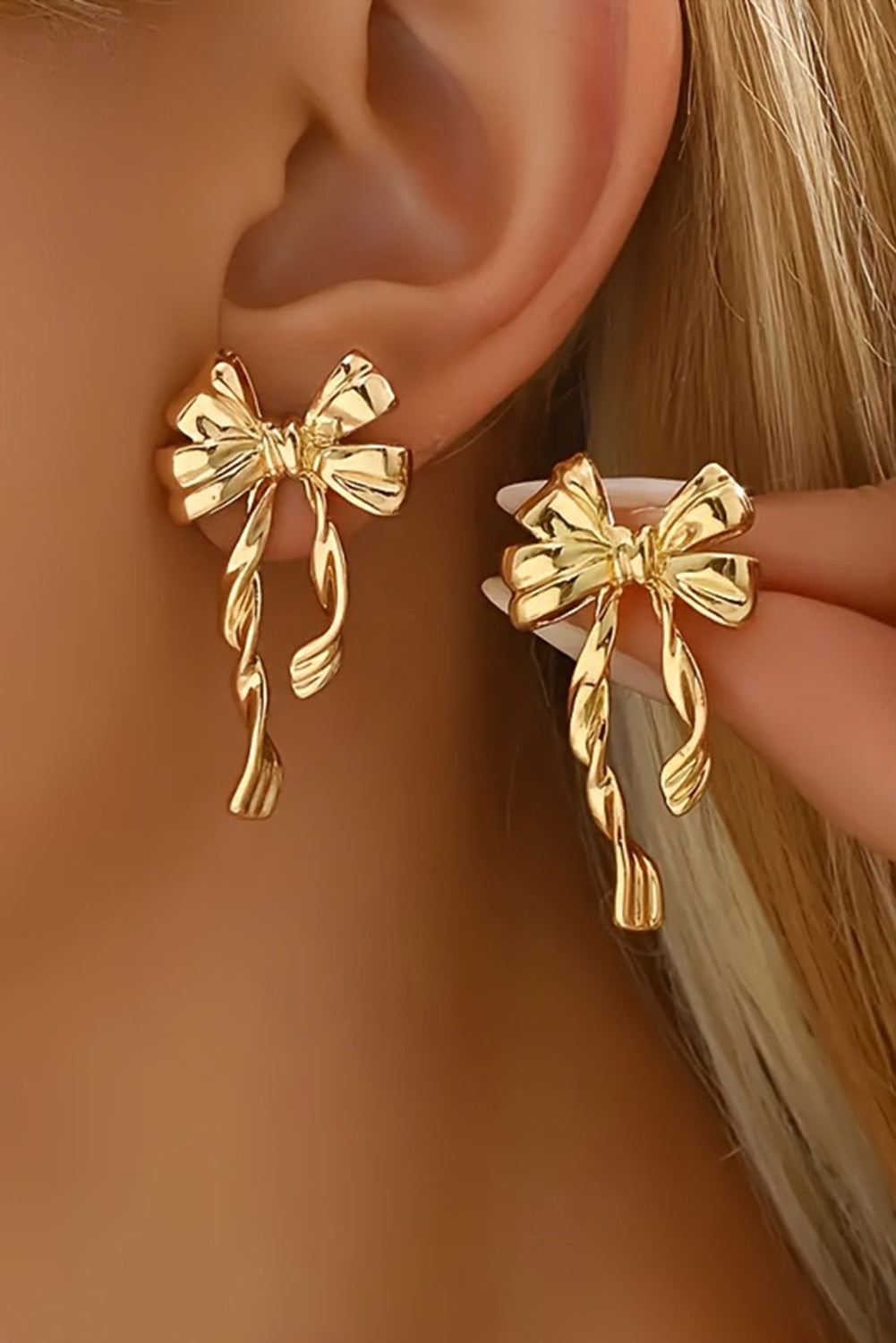 Gold Bow Knot Plated Alloy Stud Earrings-Accessories/Jewelry-[Adult]-[Female]-Gold-ONE SIZE-2022 Online Blue Zone Planet