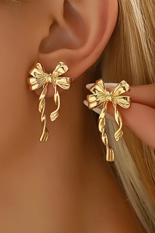 Gold Bow Knot Plated Alloy Stud Earrings-Accessories/Jewelry-[Adult]-[Female]-Gold-ONE SIZE-2022 Online Blue Zone Planet