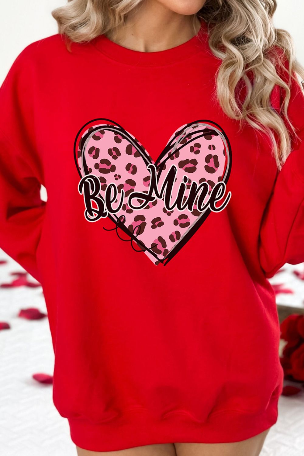 Blue Zone Planet | Valentine's Day BE MINE Heart Long Sleeve Sweatshirt-TOPS / DRESSES-[Adult]-[Female]-2022 Online Blue Zone Planet