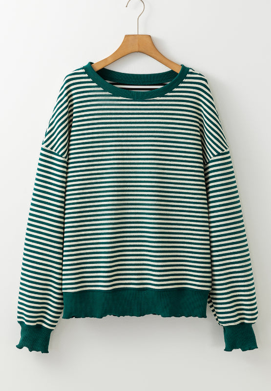 Blue Zone Planet | Striped Round Neck Long Sleeve Sweatshirt-TOPS / DRESSES-[Adult]-[Female]-2022 Online Blue Zone Planet