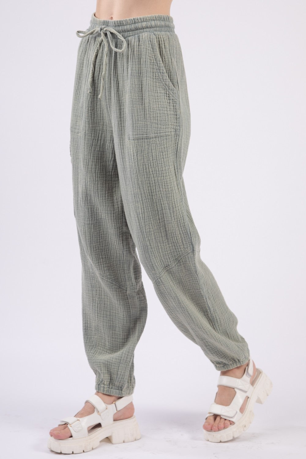 VERY J Washed Woven Crinkle Gauze Drawstring Pants-BOTTOMS SIZES SMALL MEDIUM LARGE-[Adult]-[Female]-2022 Online Blue Zone Planet