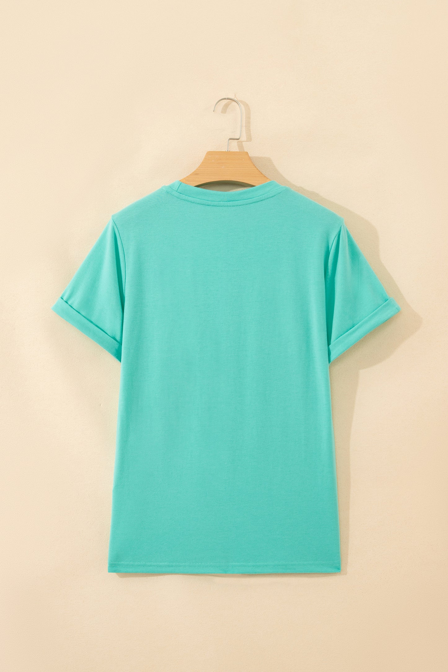Mint Green Casual Plain Crew Neck Tee-Tops/Tops & Tees-[Adult]-[Female]-2022 Online Blue Zone Planet