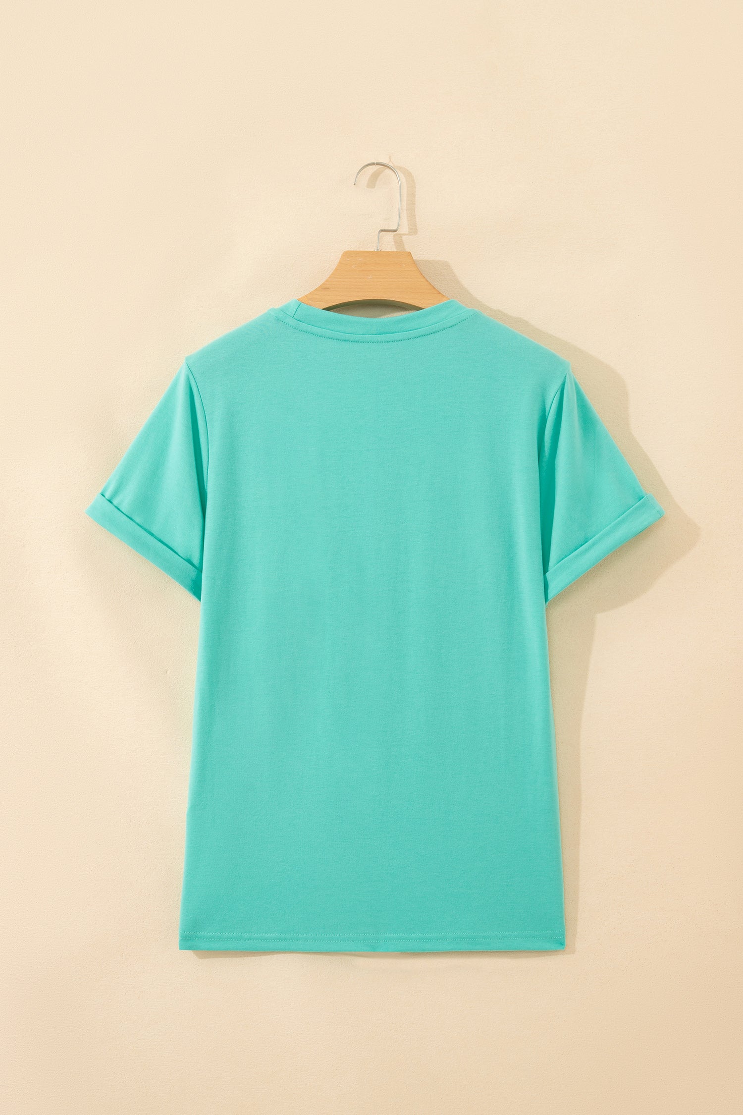 Mint Green Casual Plain Crew Neck Tee-Tops/Tops & Tees-[Adult]-[Female]-2022 Online Blue Zone Planet