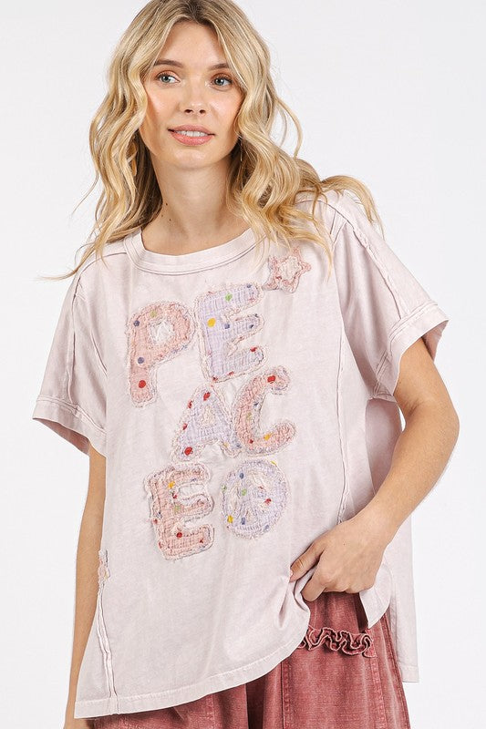 Mittoshop PEACE Round Neck Short Sleeve T-Shirt-TOPS / DRESSES-[Adult]-[Female]-Powder Pink-S-2022 Online Blue Zone Planet