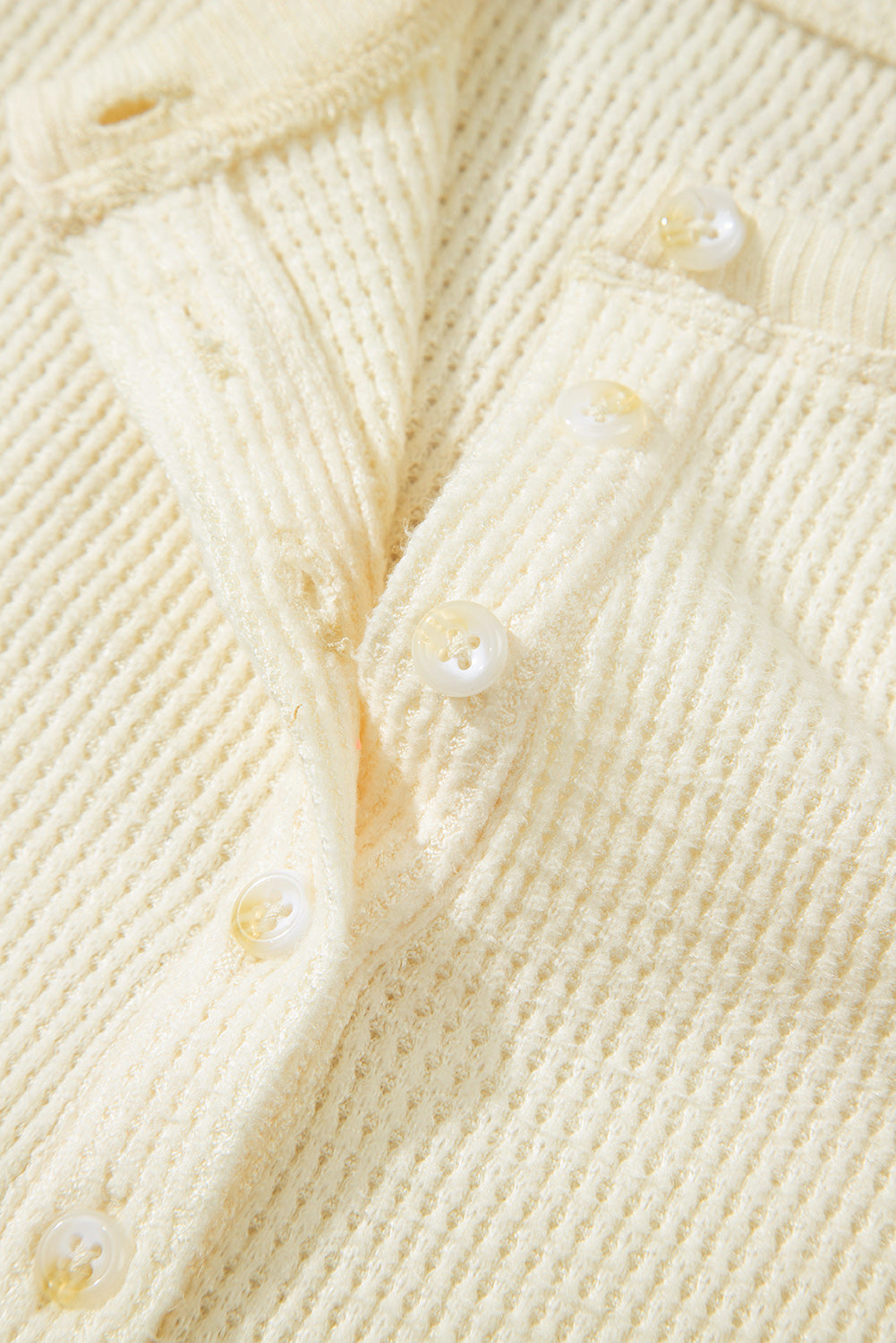 Oatmeal Textured Knit Half Buttons Henley Top-Tops/Long Sleeve Tops-[Adult]-[Female]-2022 Online Blue Zone Planet