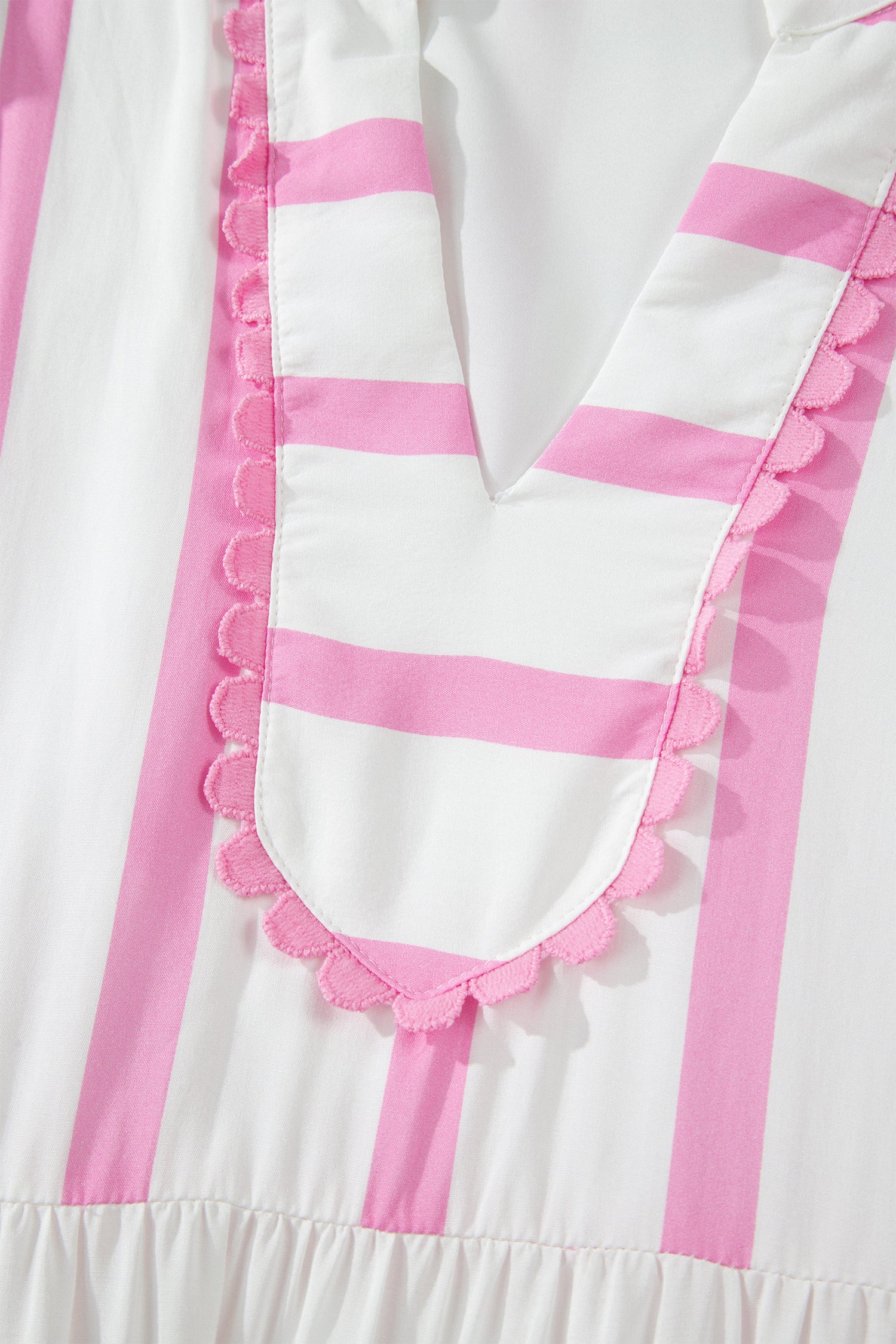 Pink Stripe Ricrac Trim Notched Neck Half Sleeve Vacation Dress-TOPS / DRESSES-[Adult]-[Female]-2022 Online Blue Zone Planet