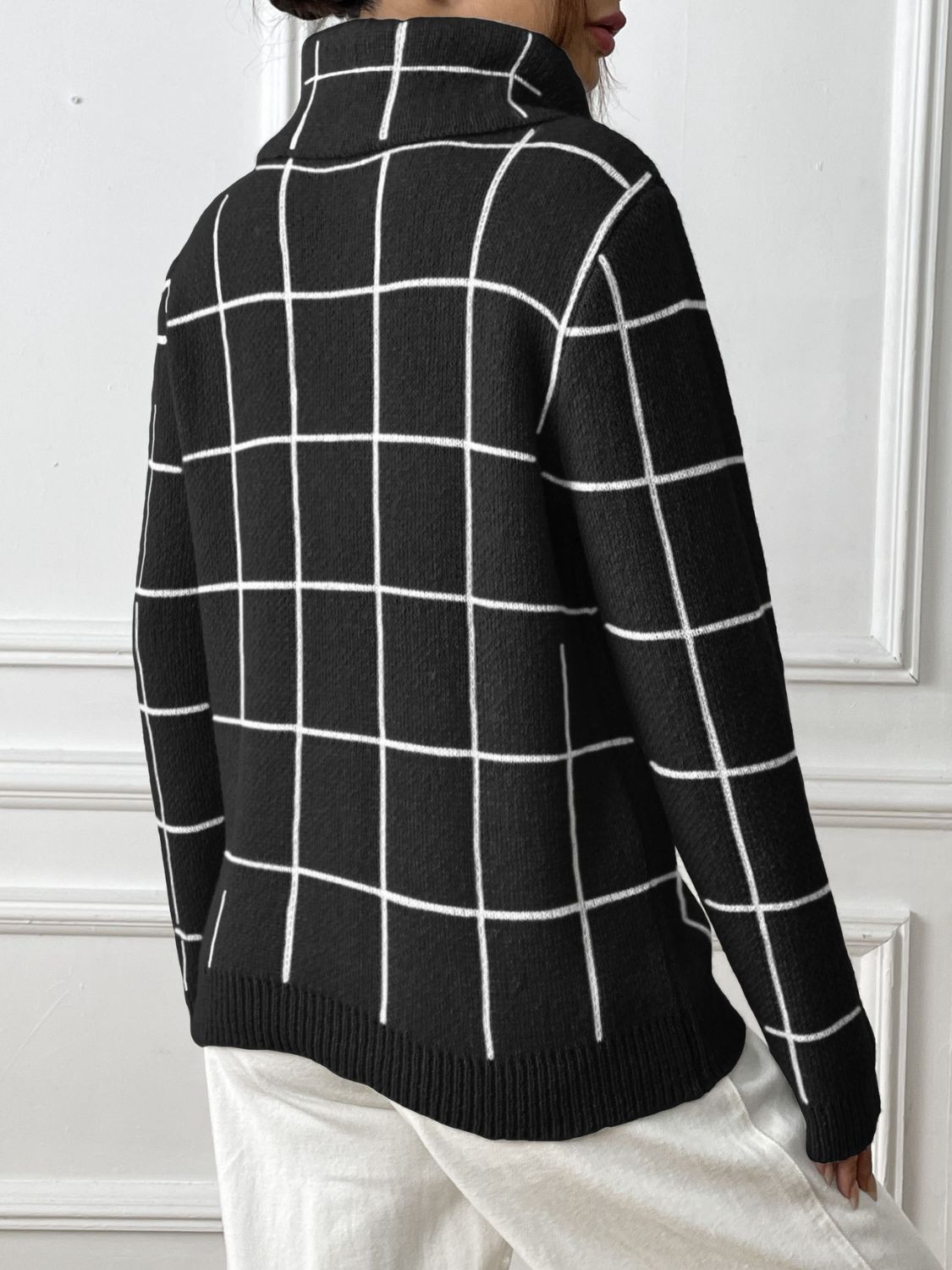 Heart Plaid Turtleneck Long Sleeve Sweater-TOPS / DRESSES-[Adult]-[Female]-2022 Online Blue Zone Planet