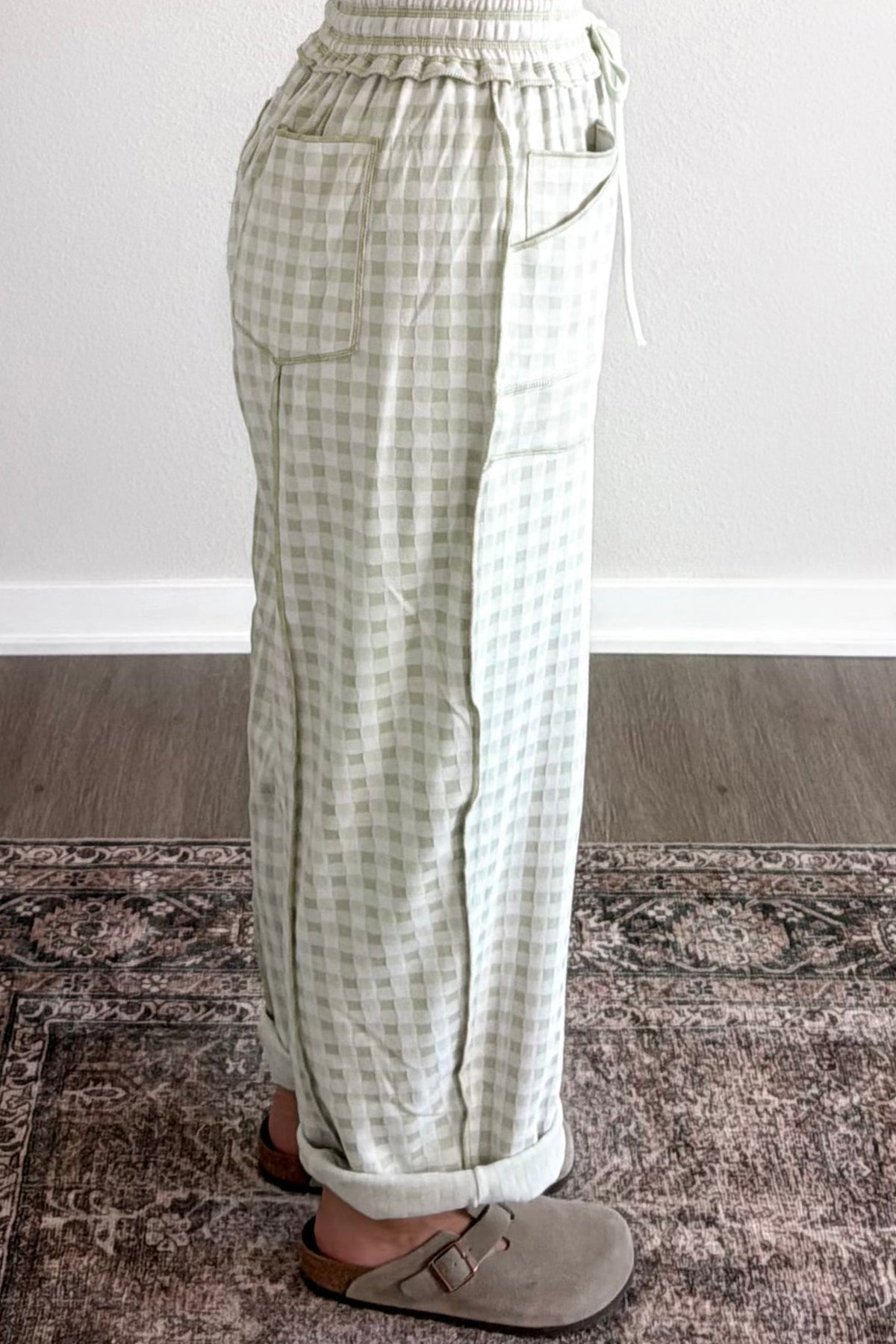 Red Plaid Contrast Trim Drawstring Elastic Waist Shift Pants-Bottoms/Pants & Culotte-[Adult]-[Female]-2022 Online Blue Zone Planet