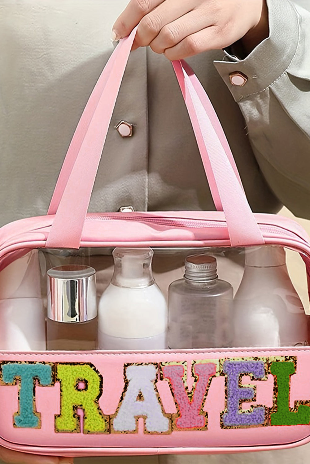 Light Pink Travel Chenille Letter Clear Pvc Makeup Bag-Shoes & Bags/Makeup Bags-[Adult]-[Female]-2022 Online Blue Zone Planet