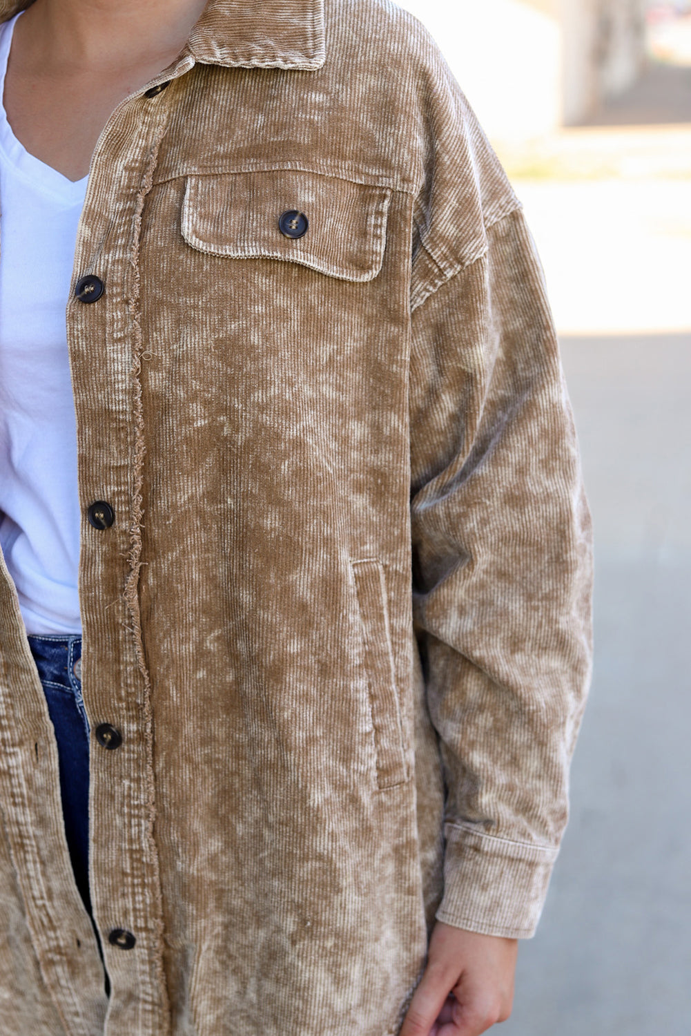 Khaki Vintage Distressed Mineral Wash Oversized Shacket-Sale (50% OFF)/30% OFF-[Adult]-[Female]-2022 Online Blue Zone Planet