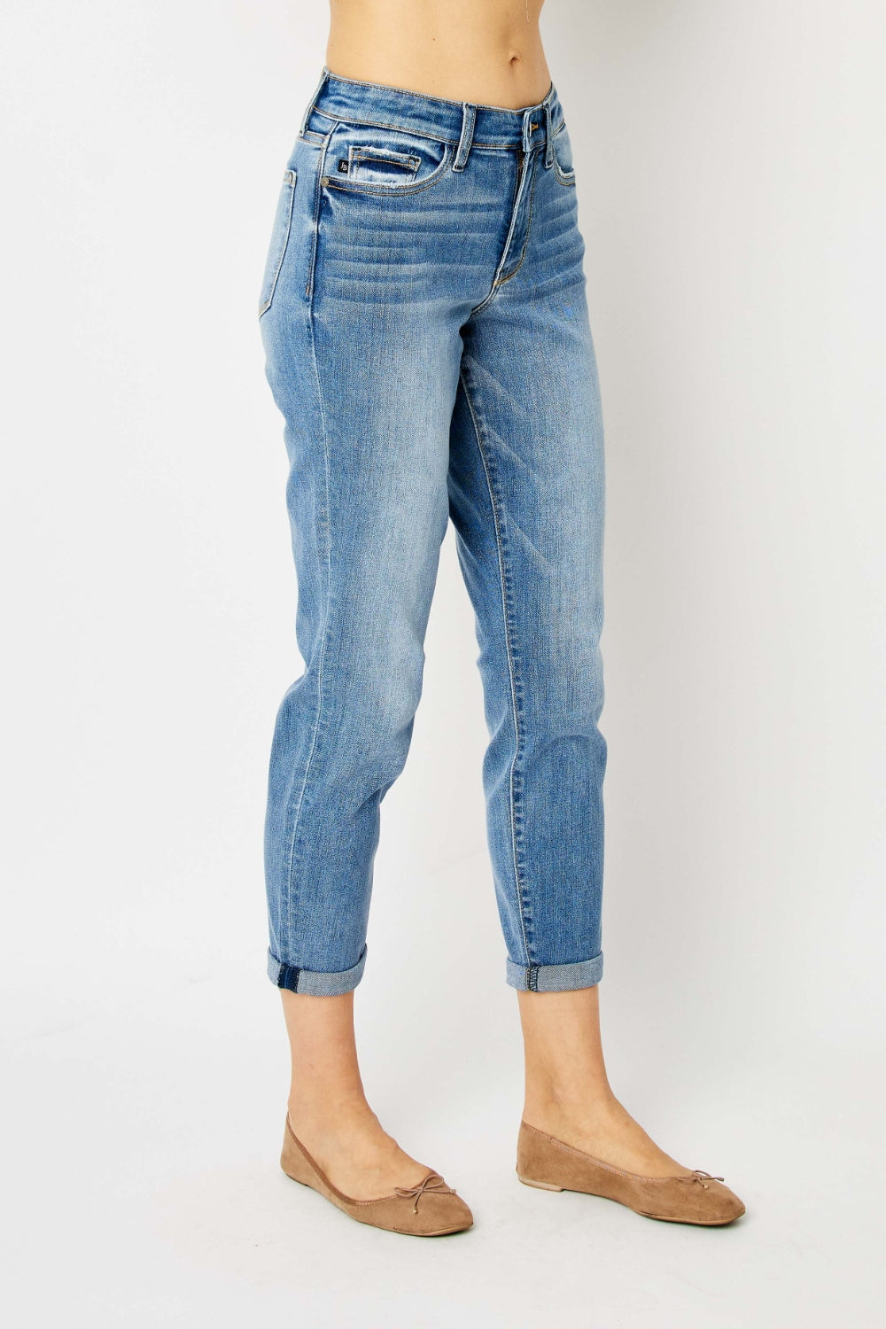 Judy Blue Full Size Cuffed Hem Slim Jeans-BOTTOMS SIZES SMALL MEDIUM LARGE-[Adult]-[Female]-2022 Online Blue Zone Planet