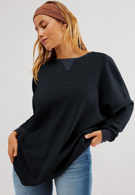 Blue Zone Planet | Round Neck Long Sleeve Sweatshirt-TOPS / DRESSES-[Adult]-[Female]-2022 Online Blue Zone Planet