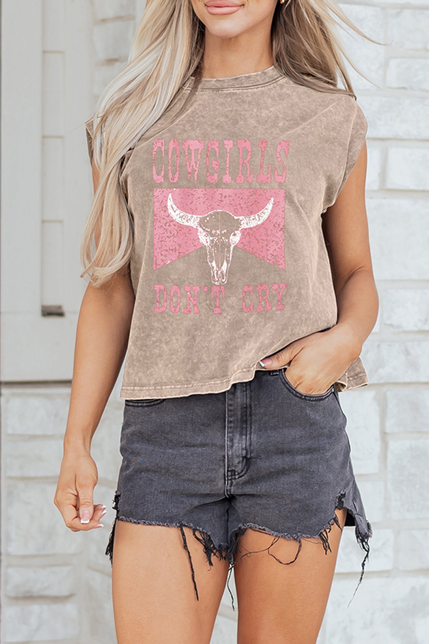 Smoke Gray Cowboy & Beer Western Graphic Mineral Wash Tank Top-Tops/Tank Tops-[Adult]-[Female]-2022 Online Blue Zone Planet