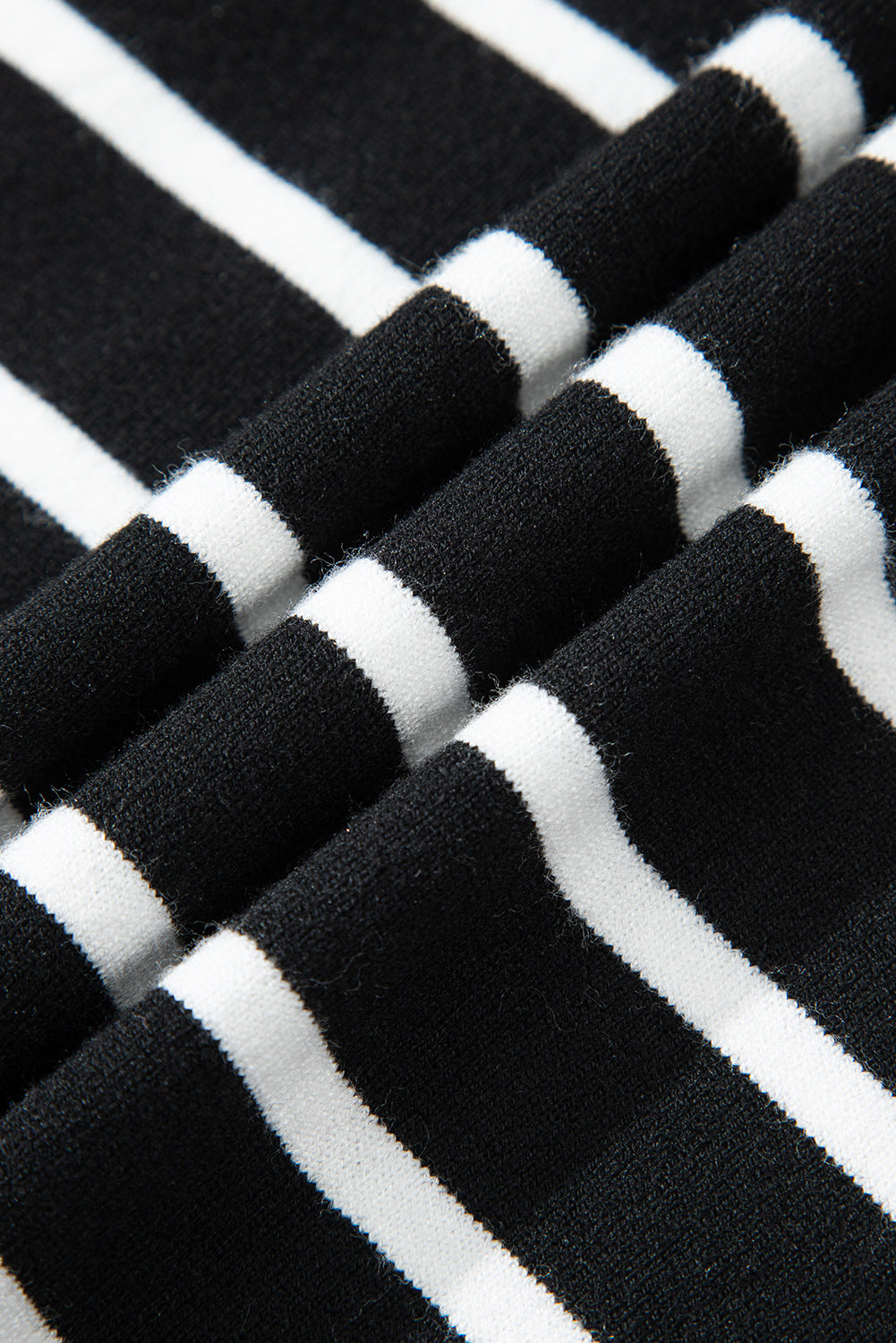 White Stripe Ribbed Trim Round Neck Bubble Sleeve Knitted Top-Sweaters & Cardigans/Short Sleeve Sweaters-[Adult]-[Female]-2022 Online Blue Zone Planet