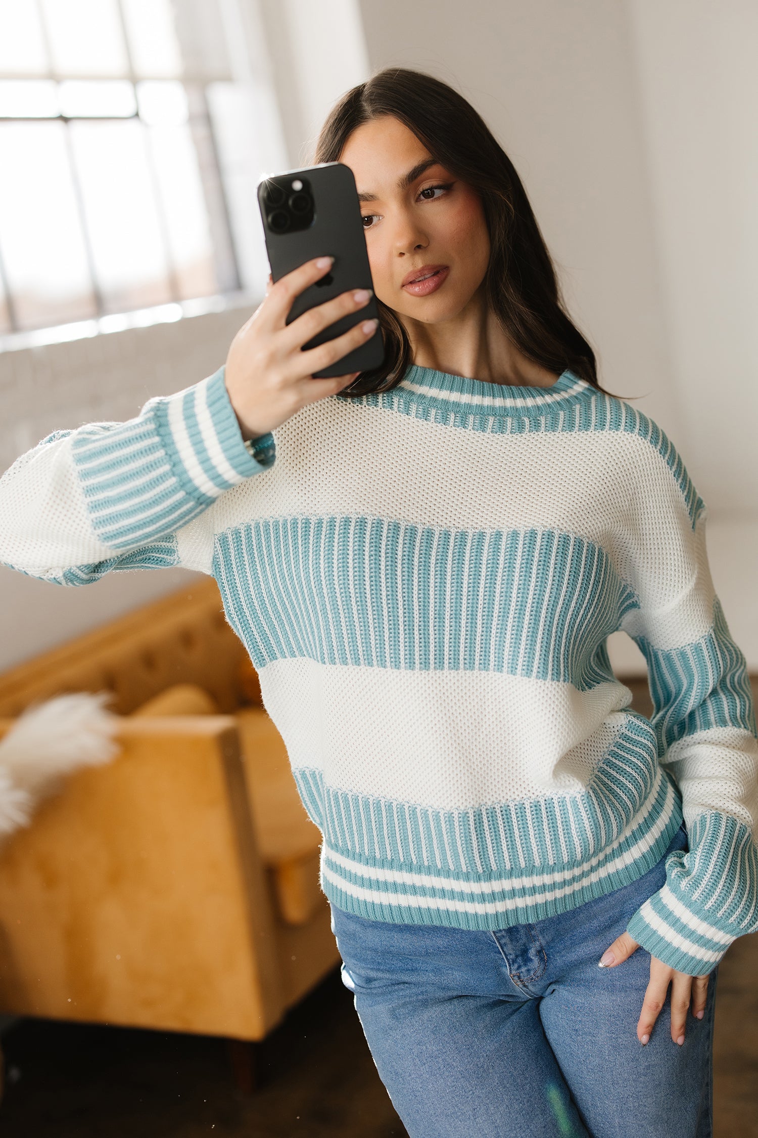 Bella's Striped Patchwork Drop Shoulder Oversized Sweater-TOPS / DRESSES-[Adult]-[Female]-2022 Online Blue Zone Planet