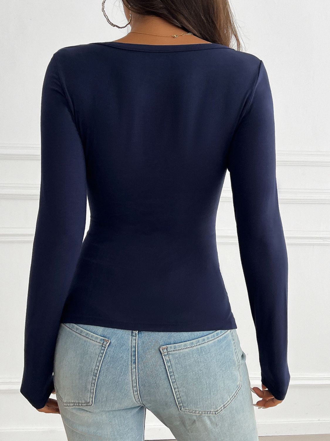 Devine Ruched V-Neck Long Sleeve T-Shirt-TOPS / DRESSES-[Adult]-[Female]-2022 Online Blue Zone Planet